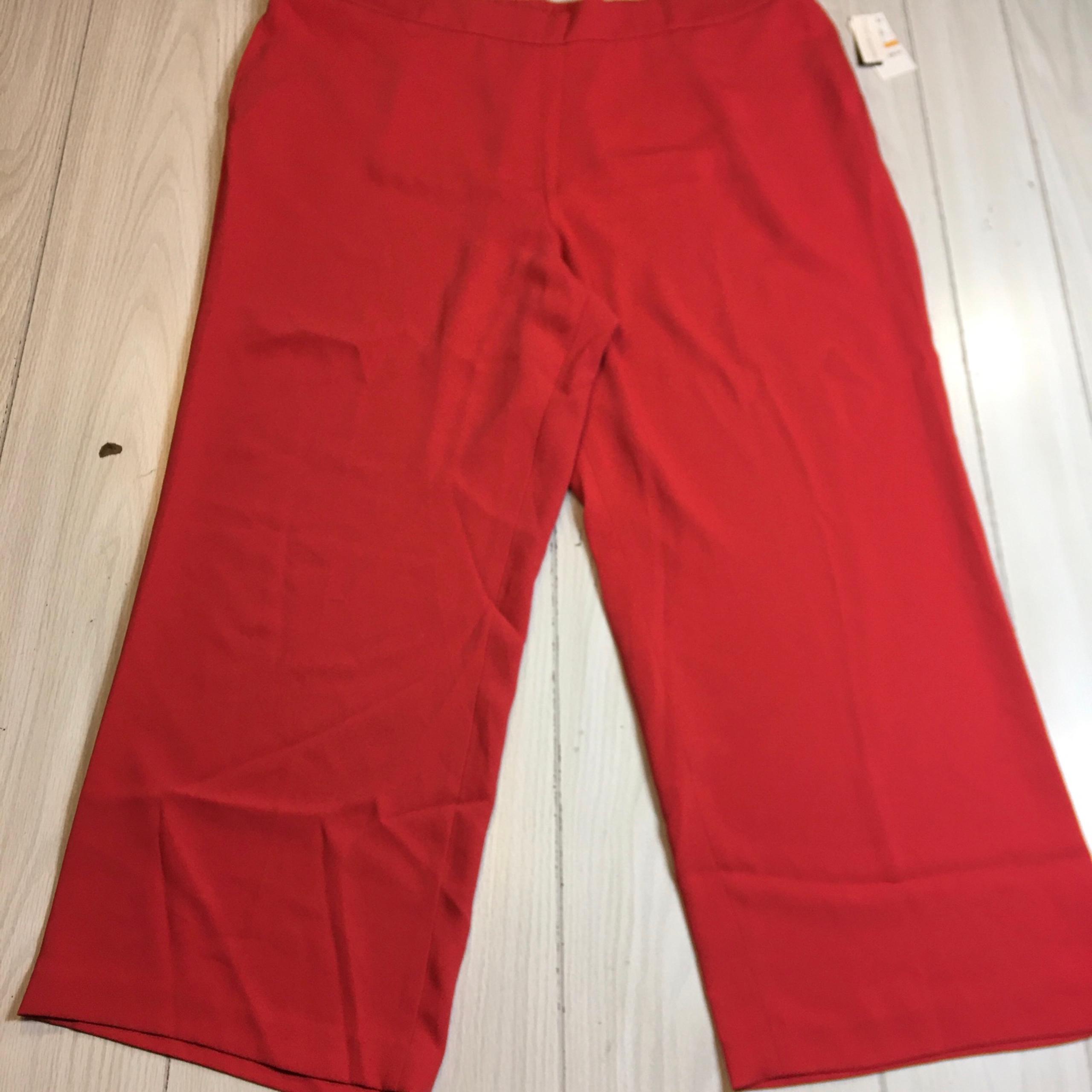 Bar III Women's Plus Wide Leg Pull On Elastic Waist Pants Pockets Red NWT