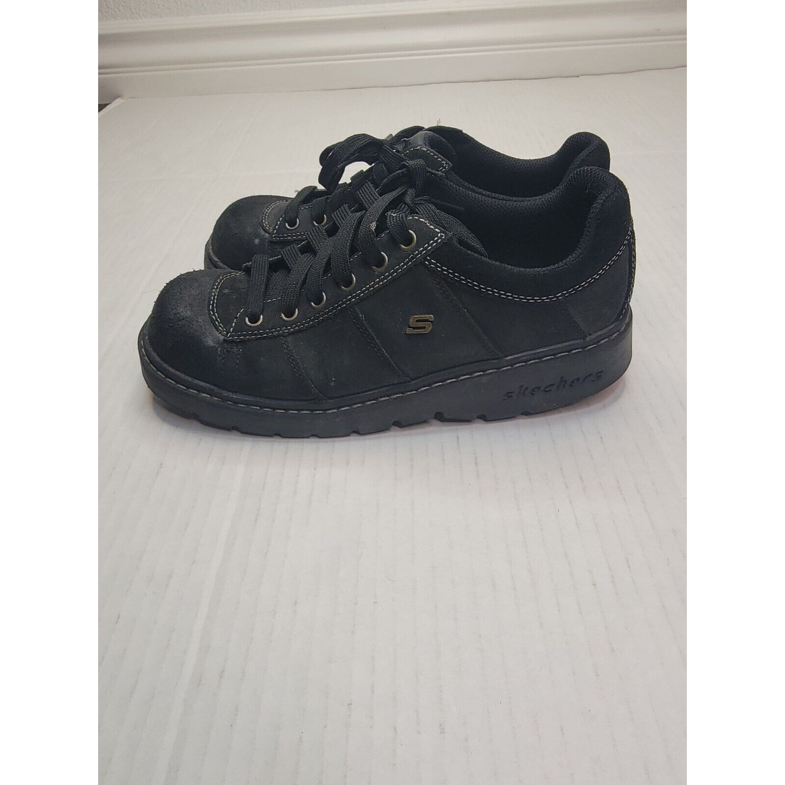 9 womens Vintage Y2K Sketchers Jammers Black Leather Platform Shoes Goth chunk