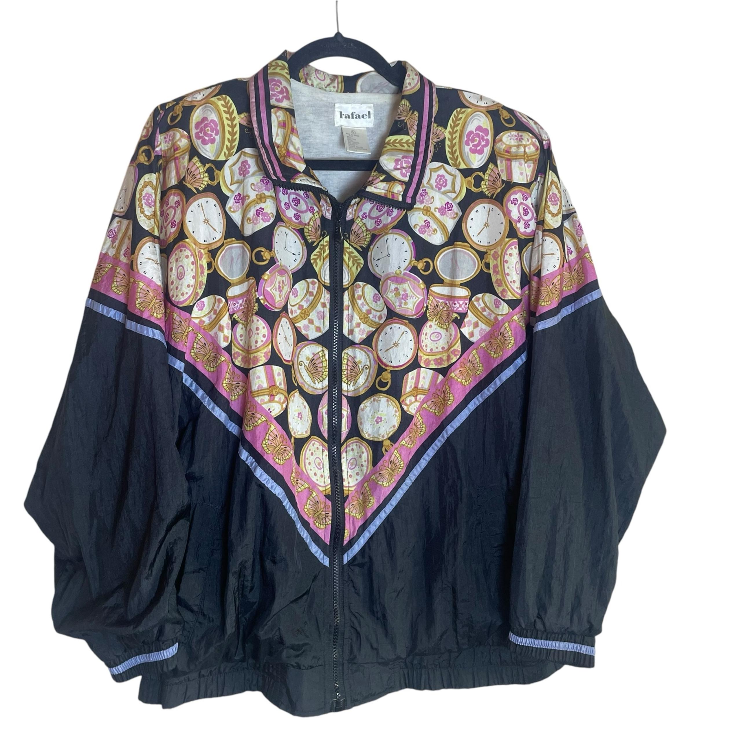 Vintage 80’s Retro Rafael Windbreaker Jacket Black Pink Women’s Large