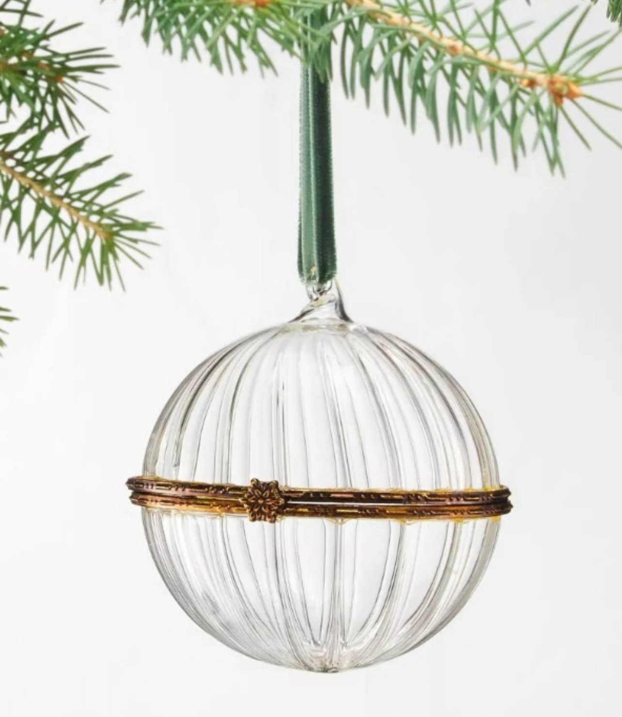 Hinged Glass Christmas Tree Ornament FLUTED - Hearth & Hand with Magnolia NEW
