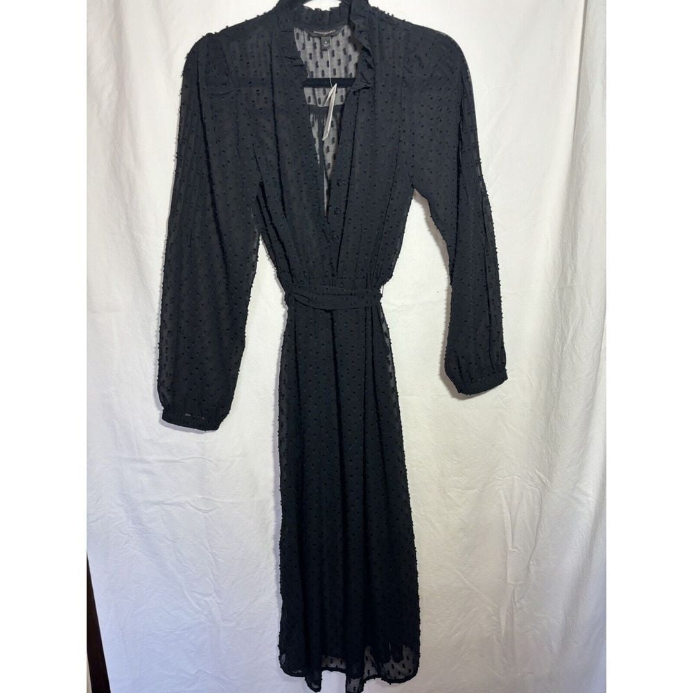 Banana Republic Long Sleeve Clipdot Shirt Dress Black NWT Size 6 P4