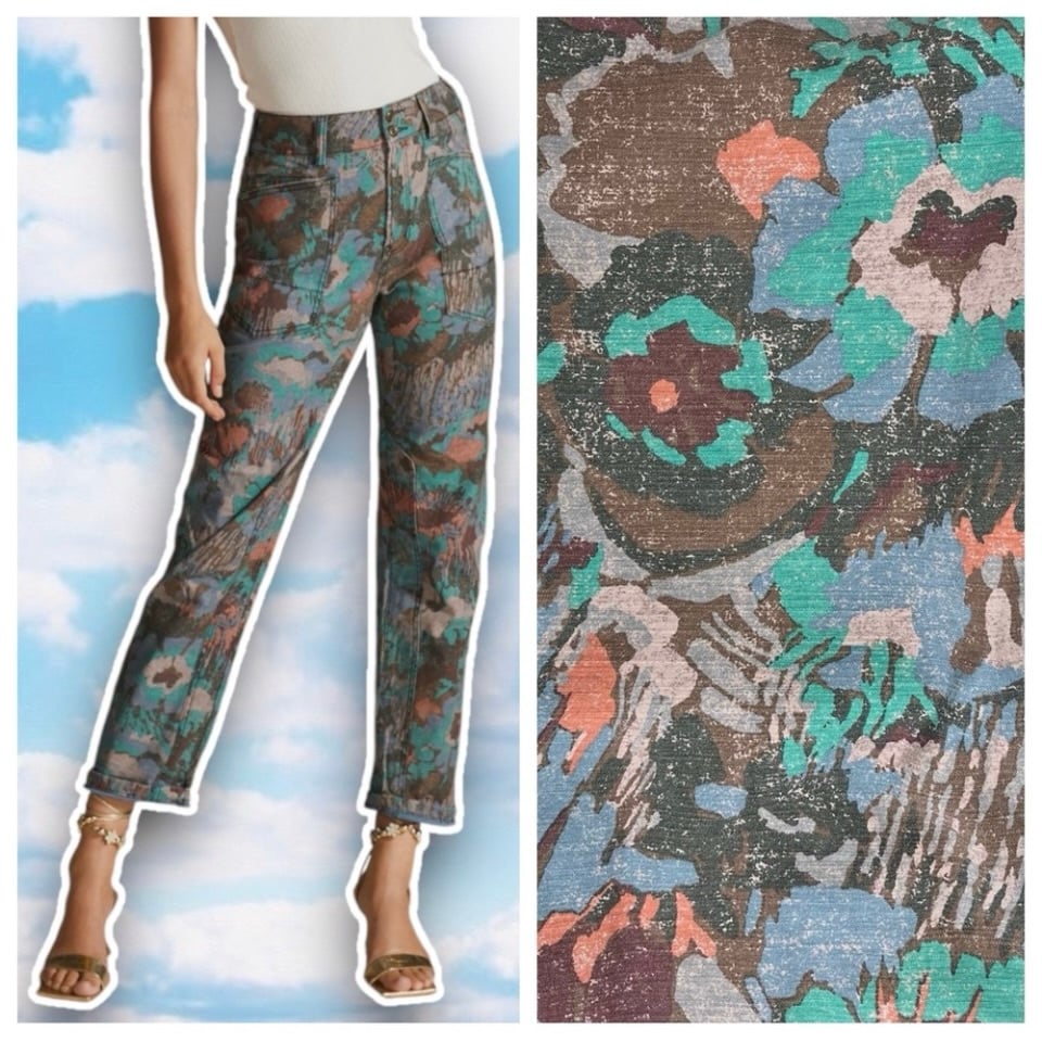 PILCRO The Wanderer Utility Pants Artsy Floral Cottagecore Elfcore Fairycore
