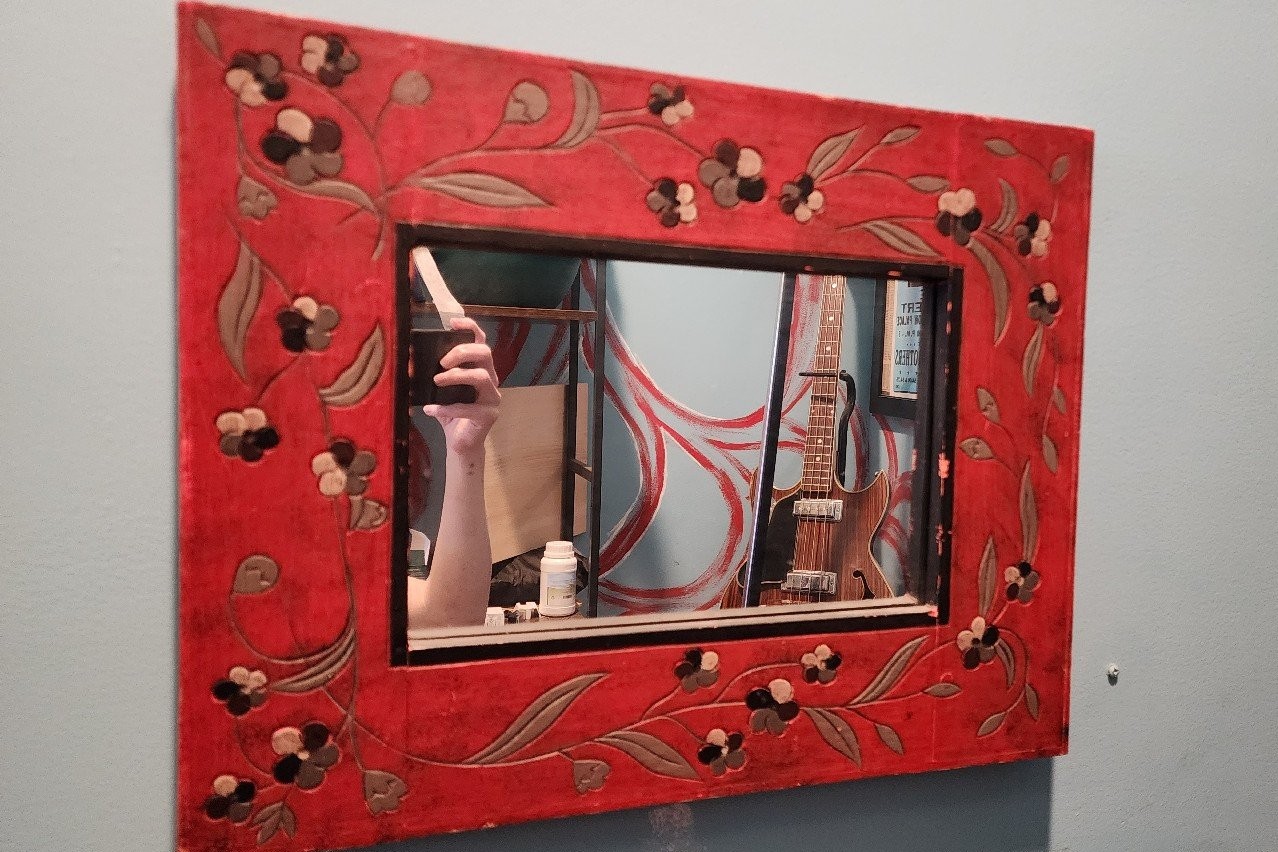 Vintage Wall Mirror Painted Decorative Floral 3D Box