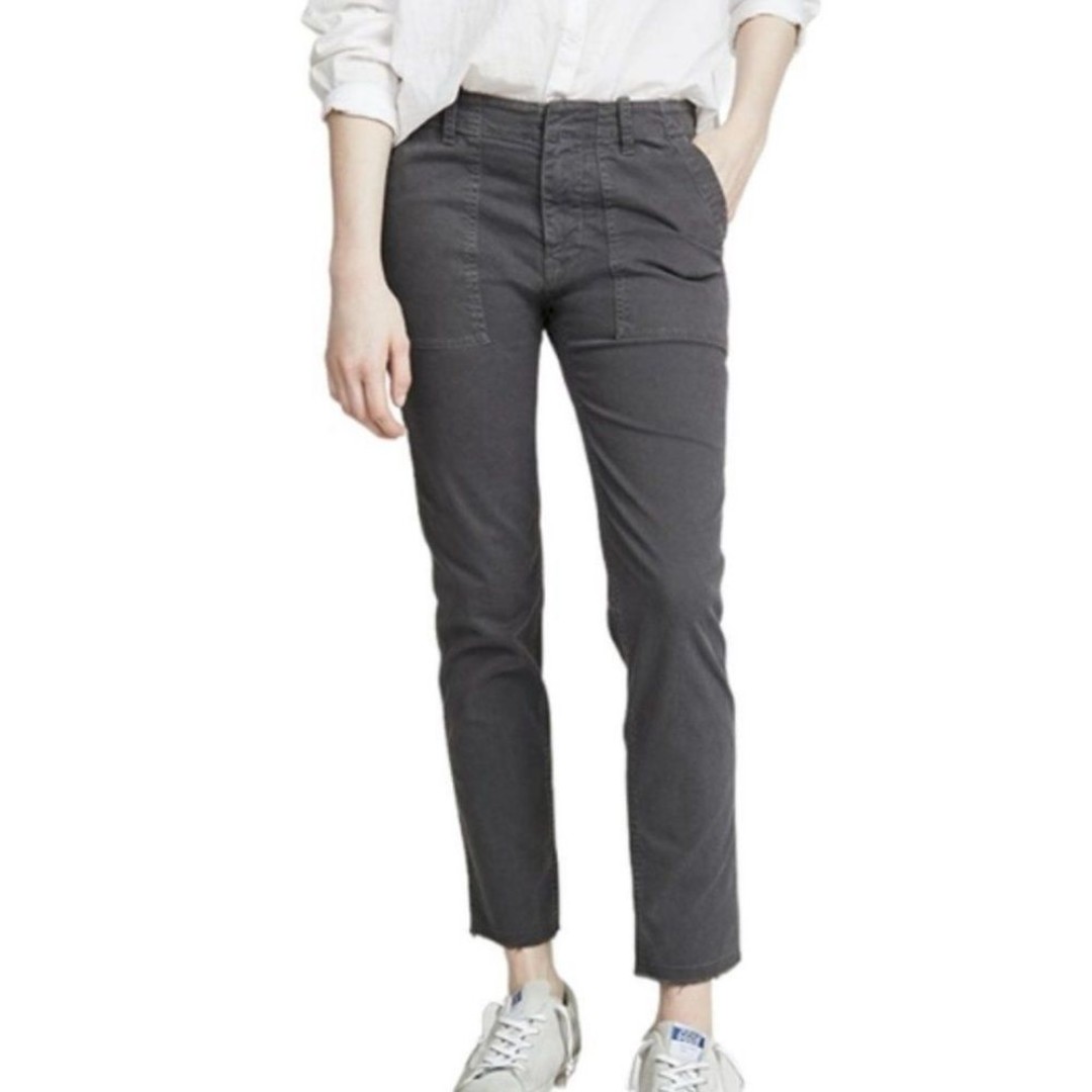 Nili Lotan Jenna Pants Low Rise Slim Cropped Ankle Twill Cotton Gray 10