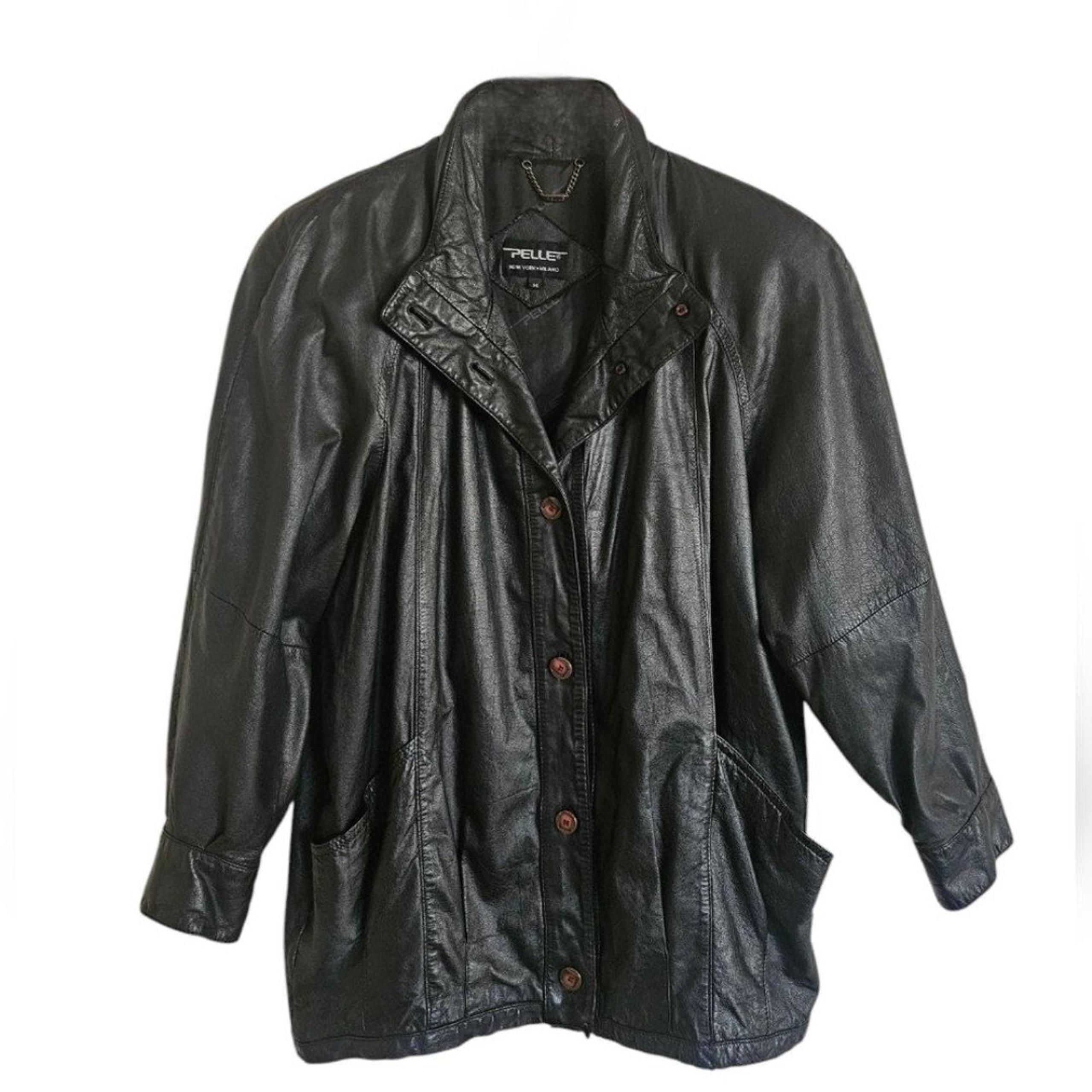 Vintage Pelle Women's Black Leather Button-down Jacket Size M