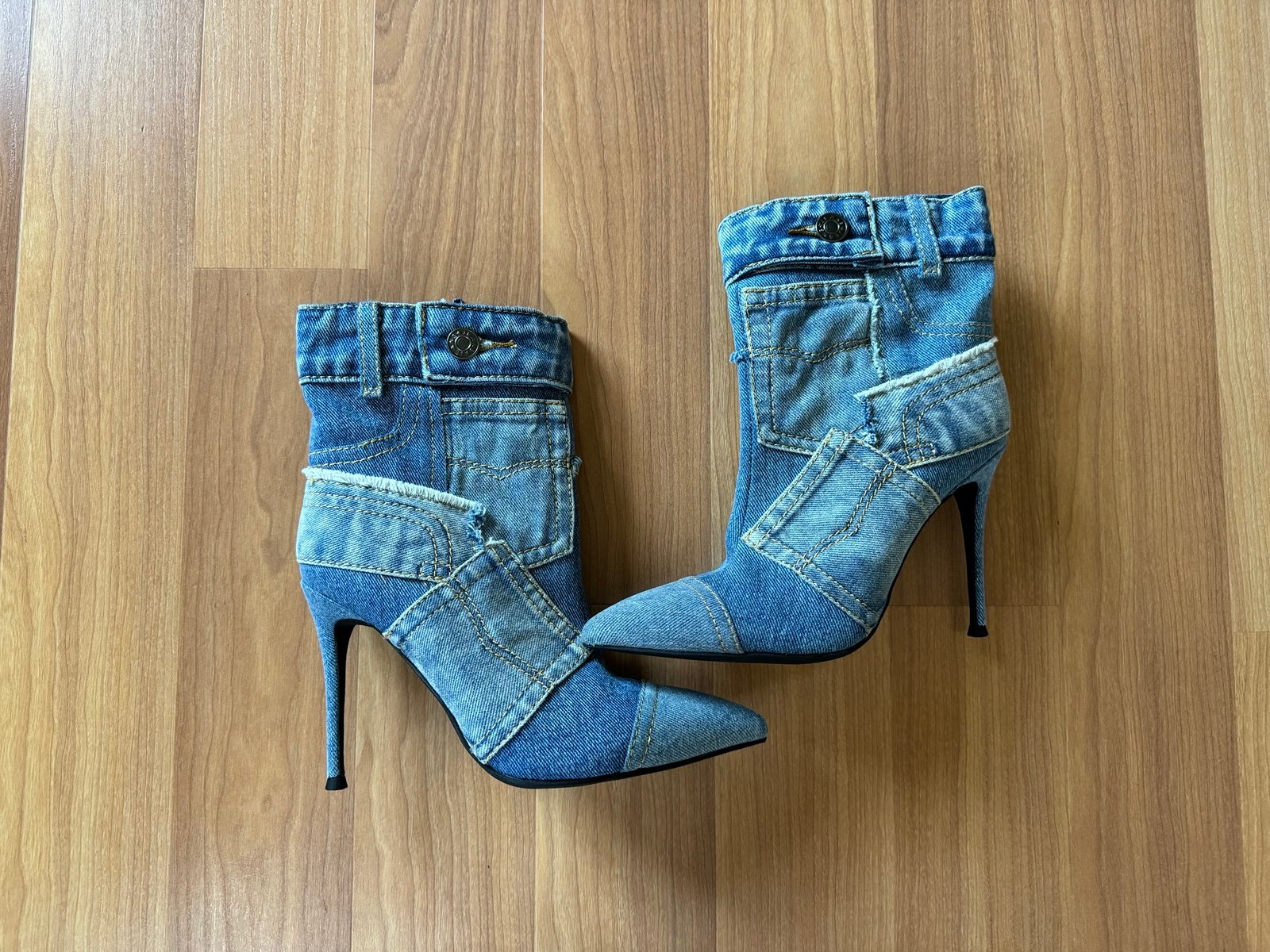 Jeffrey Campbell Denimous Patchwork Jean High Heel Booties