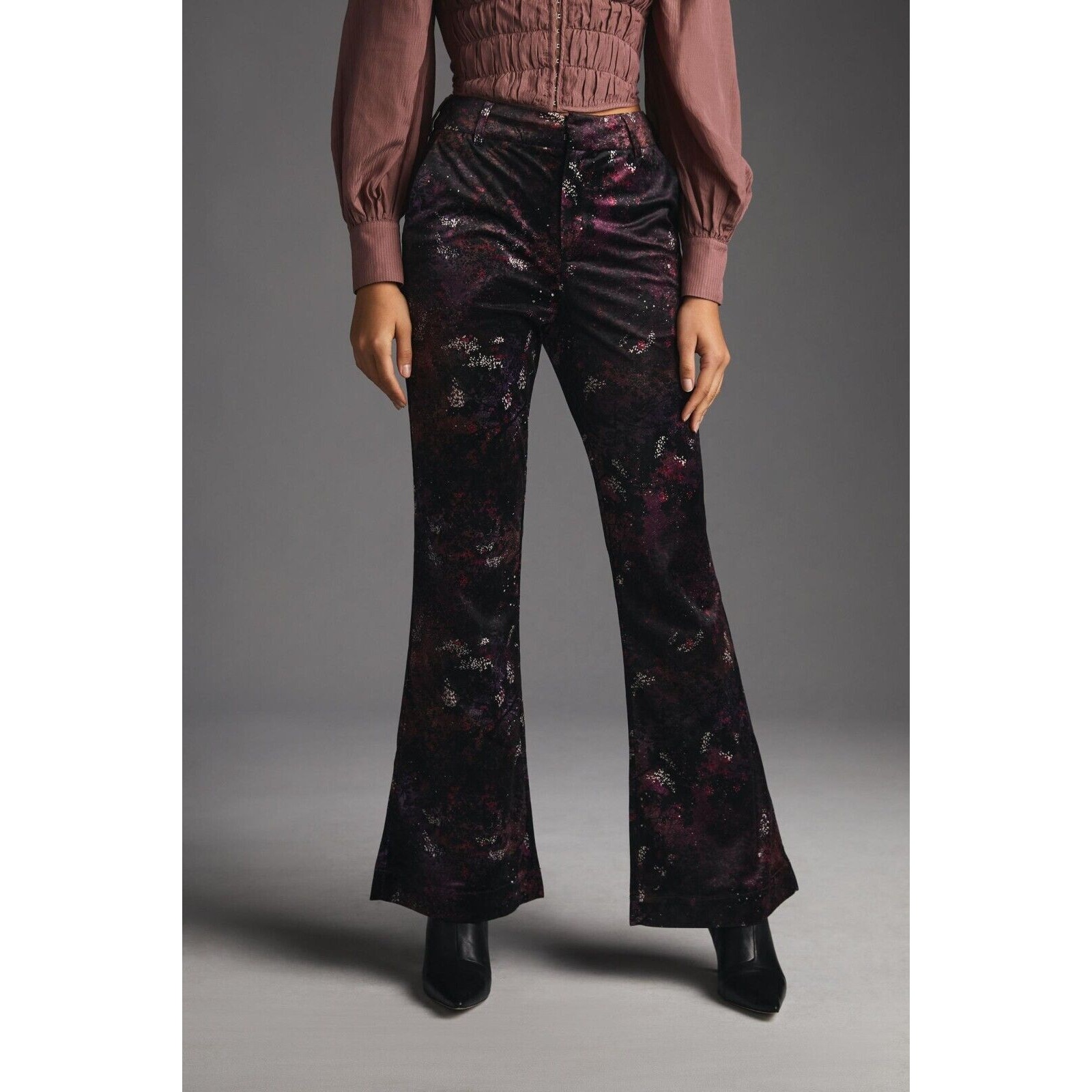 NWT Anthropologie Scotch & Soda Velvet Flare Floral Trousers Pant Size 25