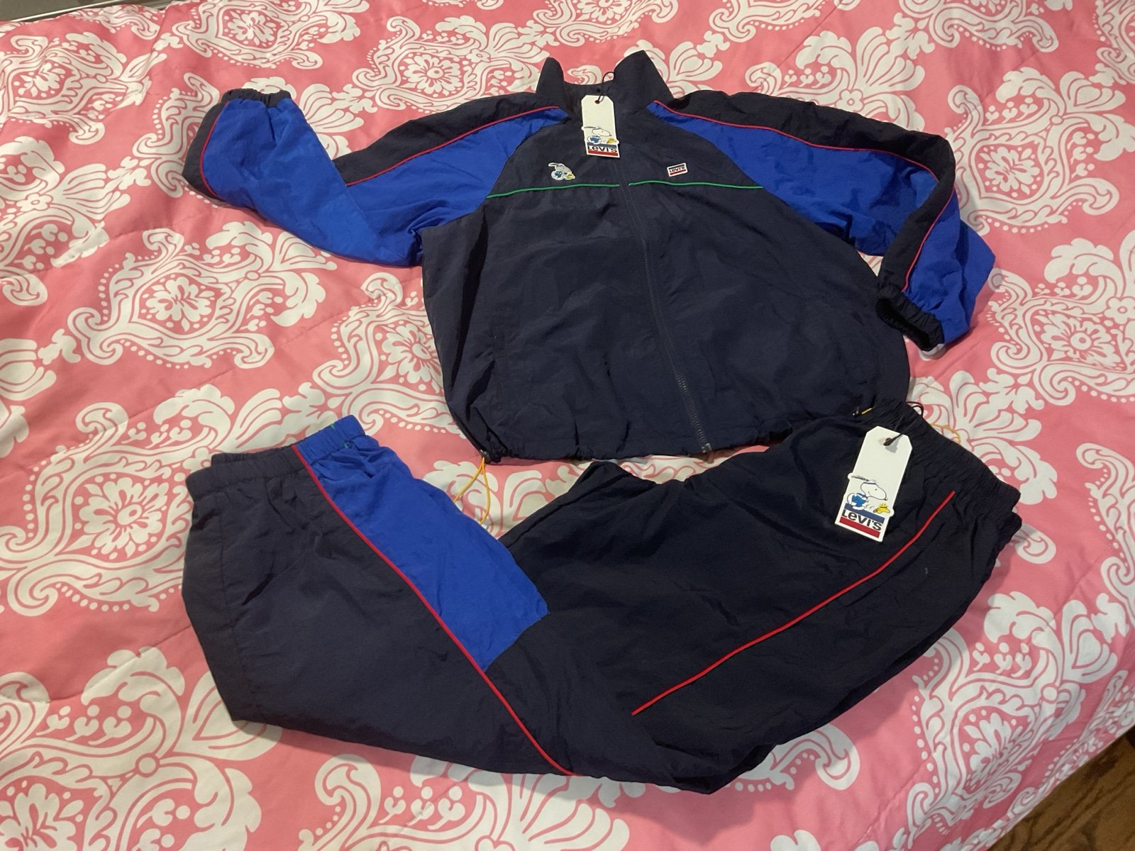 New 2020 LEVIS X PEANUTS Snoopy MILES Windbreaker Jacket/Pants Set Navy Mens S