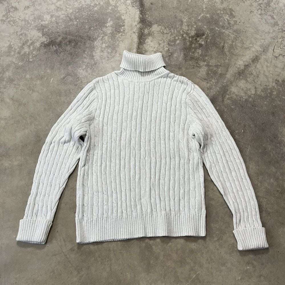 Charter Club Sweater Womens Large White Turtleneck Long Sleeve Cable Neck Preppy