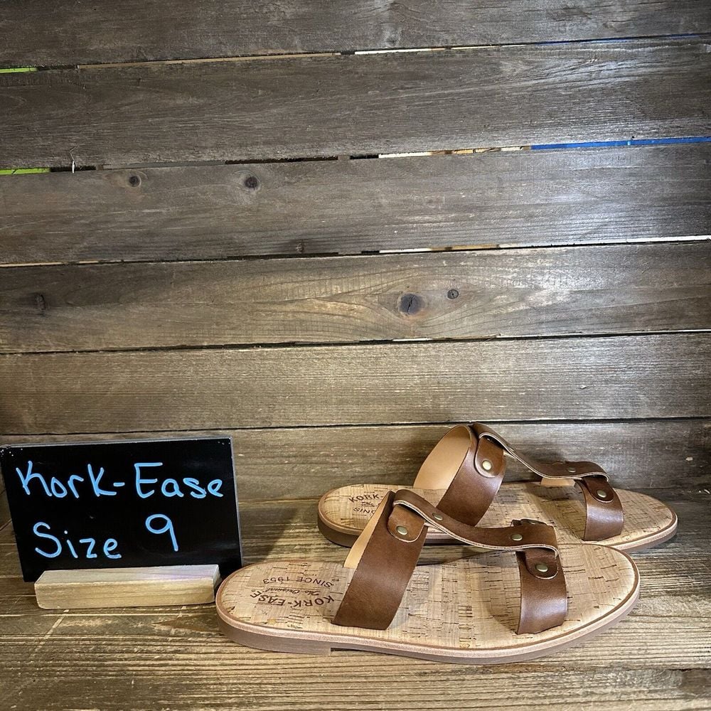 New 120 NIB Womens Kork-Ease Basel T-Strap Leather Slides Sandals Size 9 M