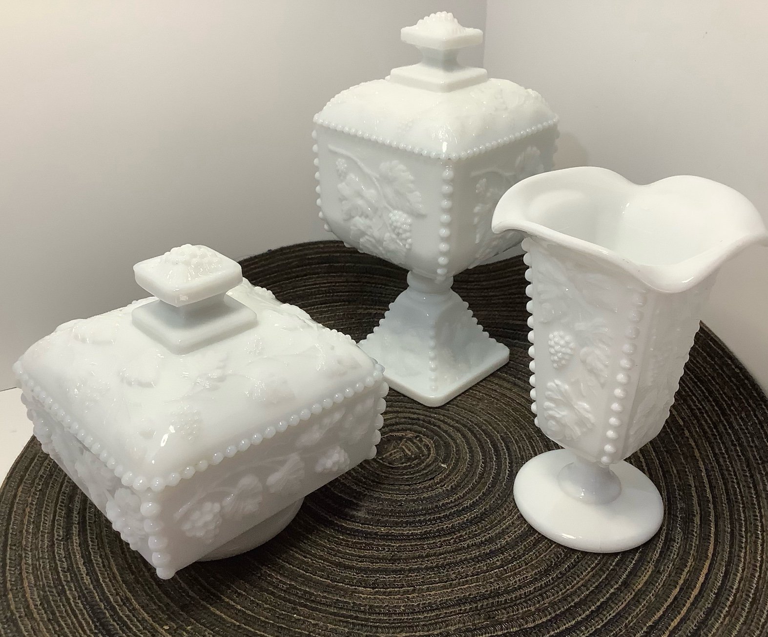 Westmoreland Milk Glass Beaded Grape Pattern - 3 Pc Collection MINT!