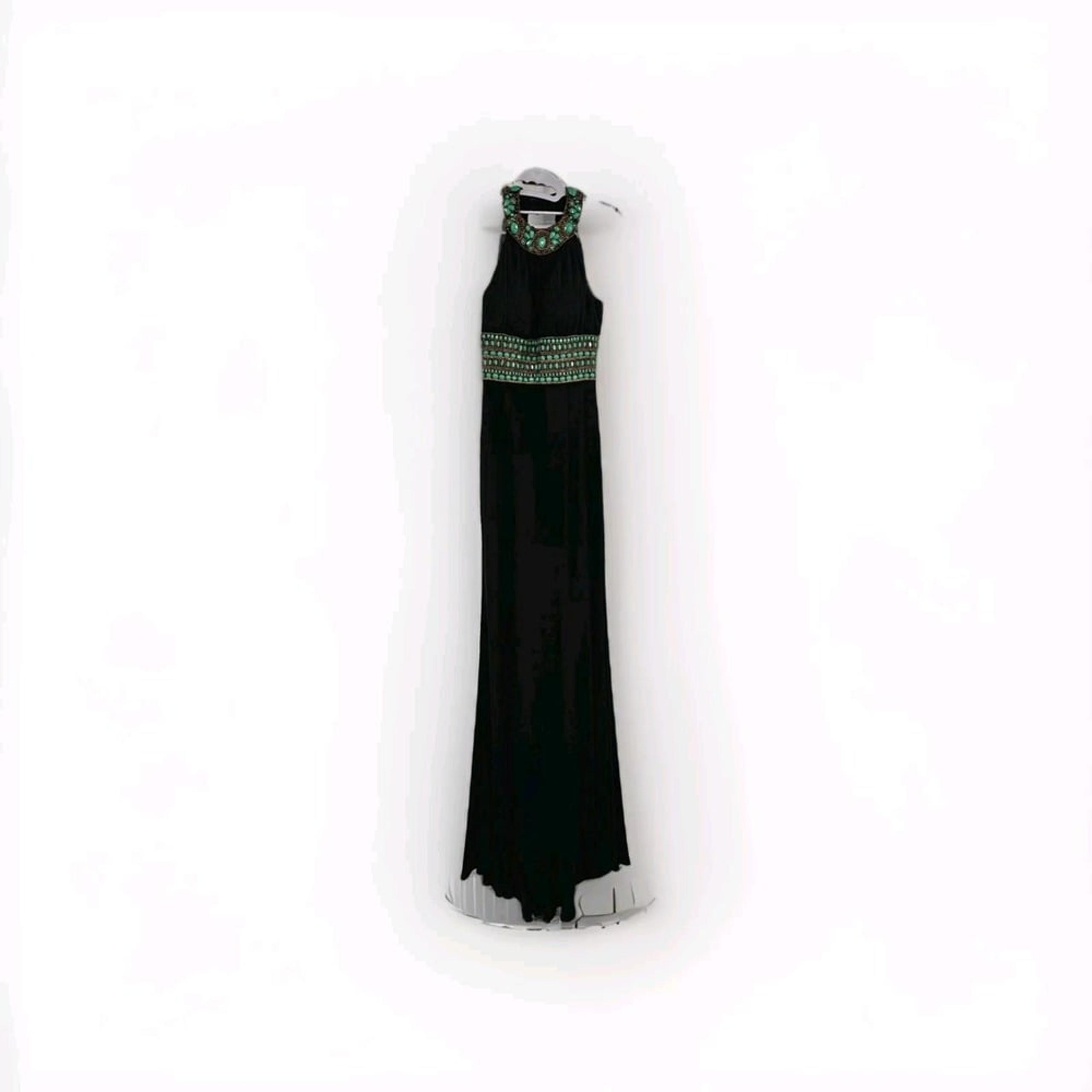 Sherri Hill Formal Jersey Knit Black Maxi Dress Hand Beading Womens Size 0 Prom