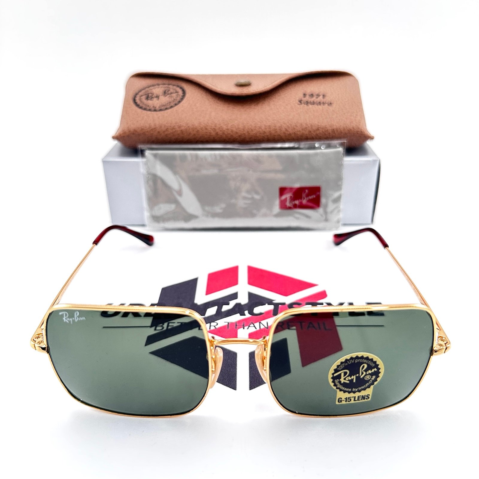 NEW Ray-Ban RB1971 Square 1971 Classic Sunglasses with Gold Frame Green Lenses