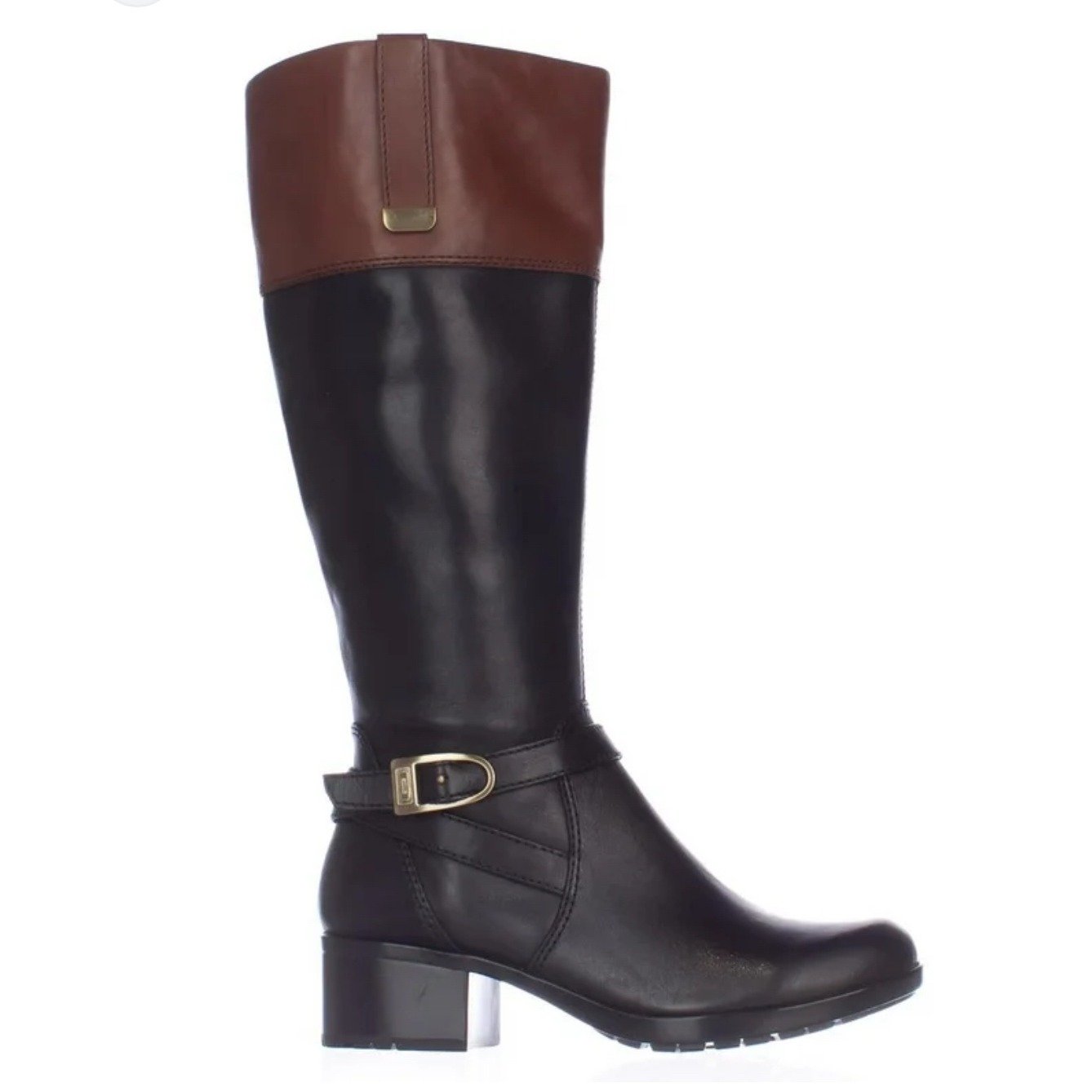 Authentic Bandolino BDCarly Riding Boots Real Leather 2 Tone Black Brown Size 7M