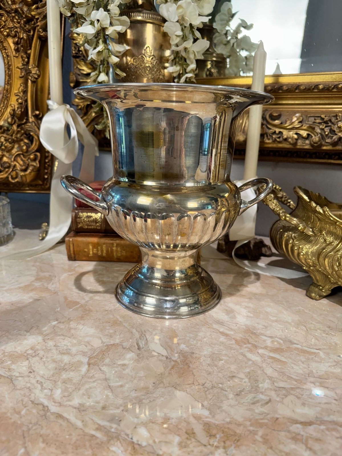 Vintage champagne, trophy, bucket, silver, plated, large