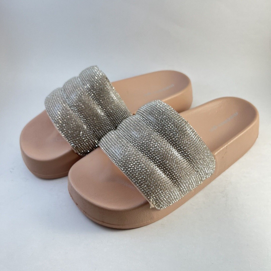 madden girl Ettie Women's Slide Sandals Size 9 Blush Multi Bling Effect