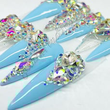 LARGE - XXL - BLING BLING -BLUE - Gel Press on Nails