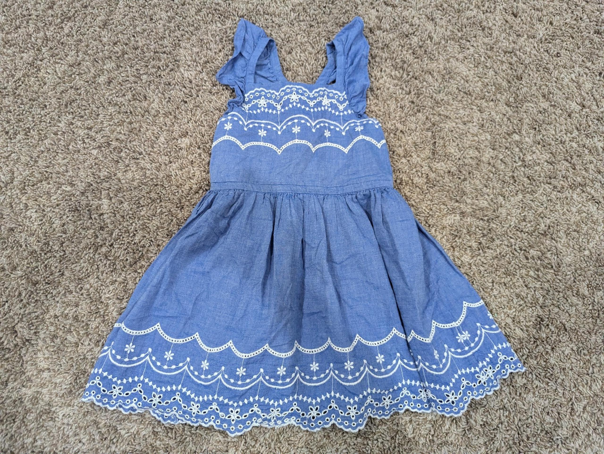 4t Cat & Jack blue dress embroidered scalloped lace ruffles