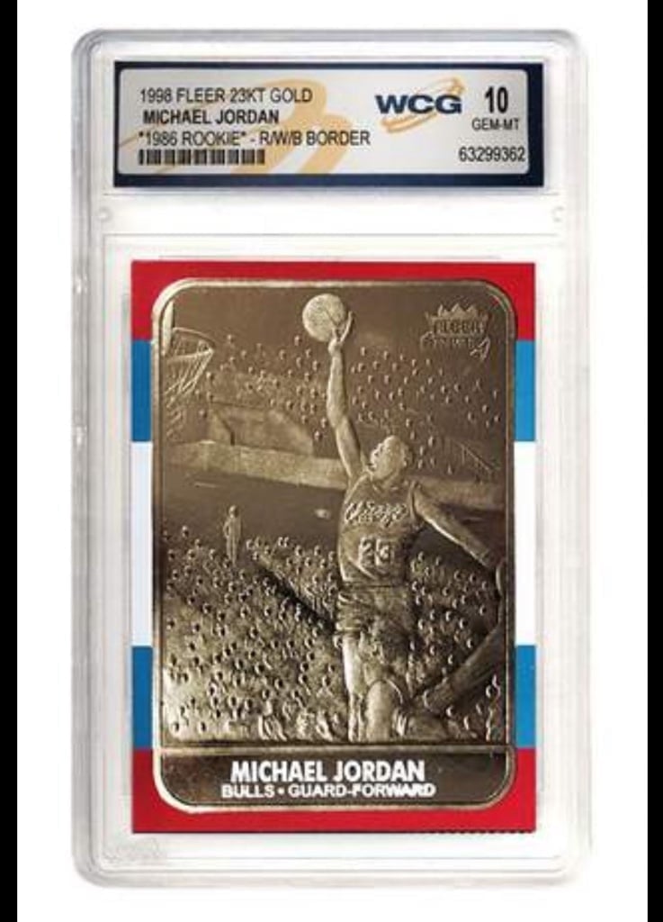 MICHAEL JORDAN 1998 Fleer Rookie Design 23K Gold Card R/W/B Border - GEM MINT 10