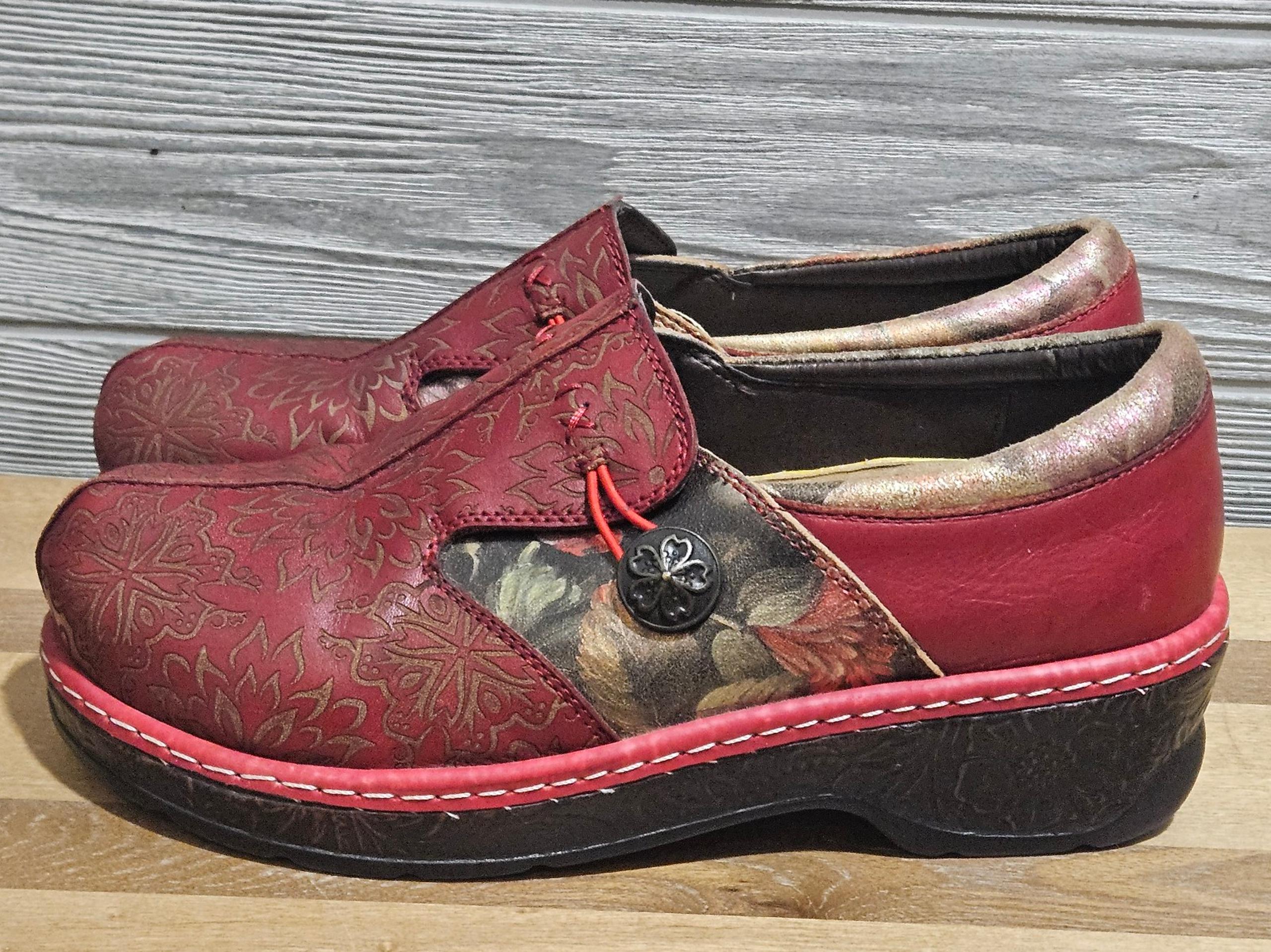 L’Artiste Spring Step Red Flame Leather Floral Clogs EU 40 (US 9)