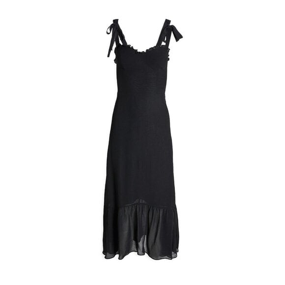 NWT Reformation Nikita Midi in Black Tank Tie Straps Frill Hem Georgette Dress 8