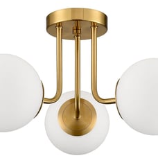 Modern Brass Gold 3-Light Ceiling Light with Globe White Glass Shade Semi Flush