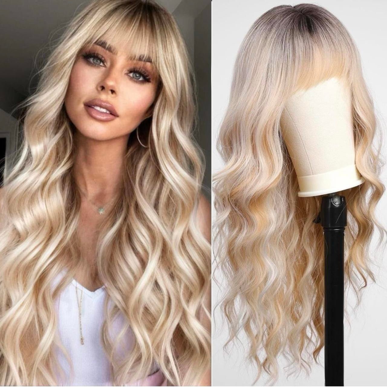 Human hair blend blonde highlight light blonde wig