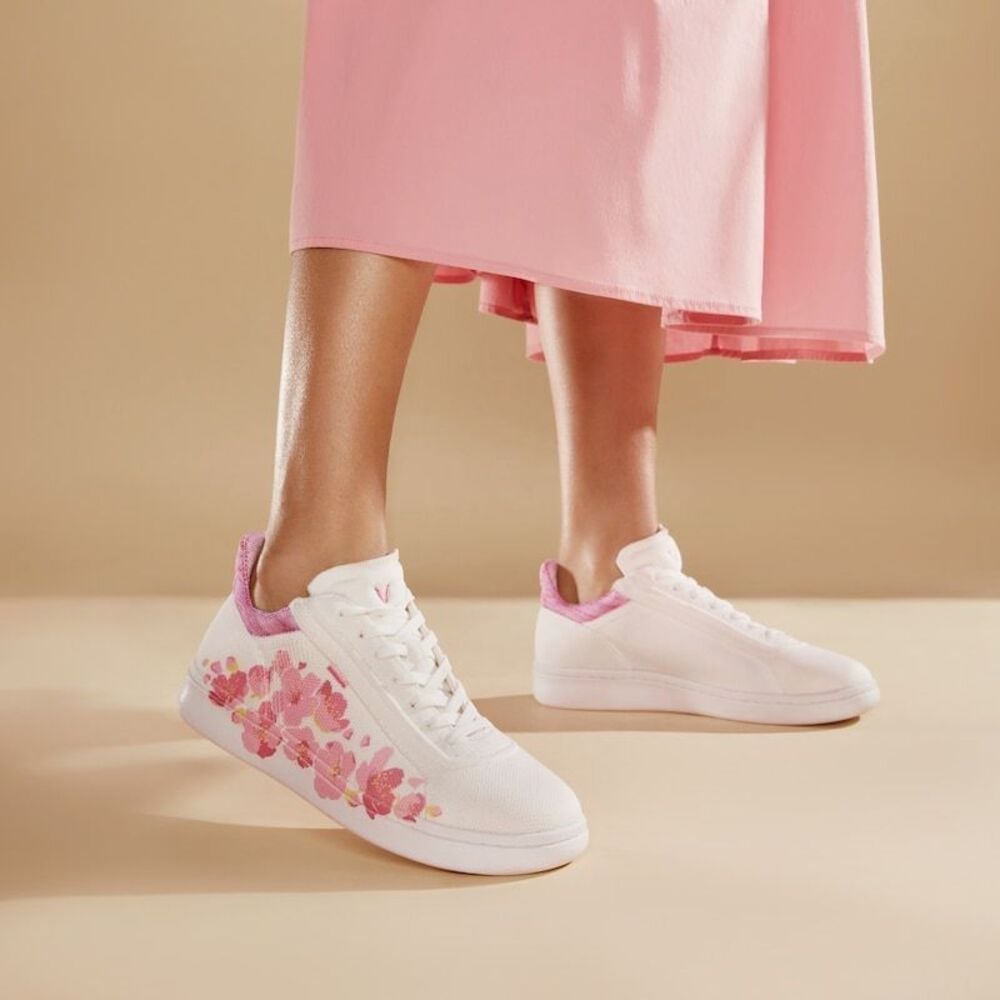 VIVAIA Floral Canvas Sneakers White Pink Casual Comfort Women's size EU/39 US/8