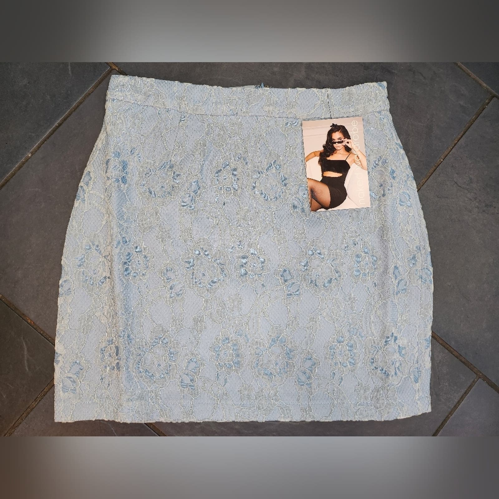 naked wardrobe embroidered lace mini skirt - dusty light blue (s)