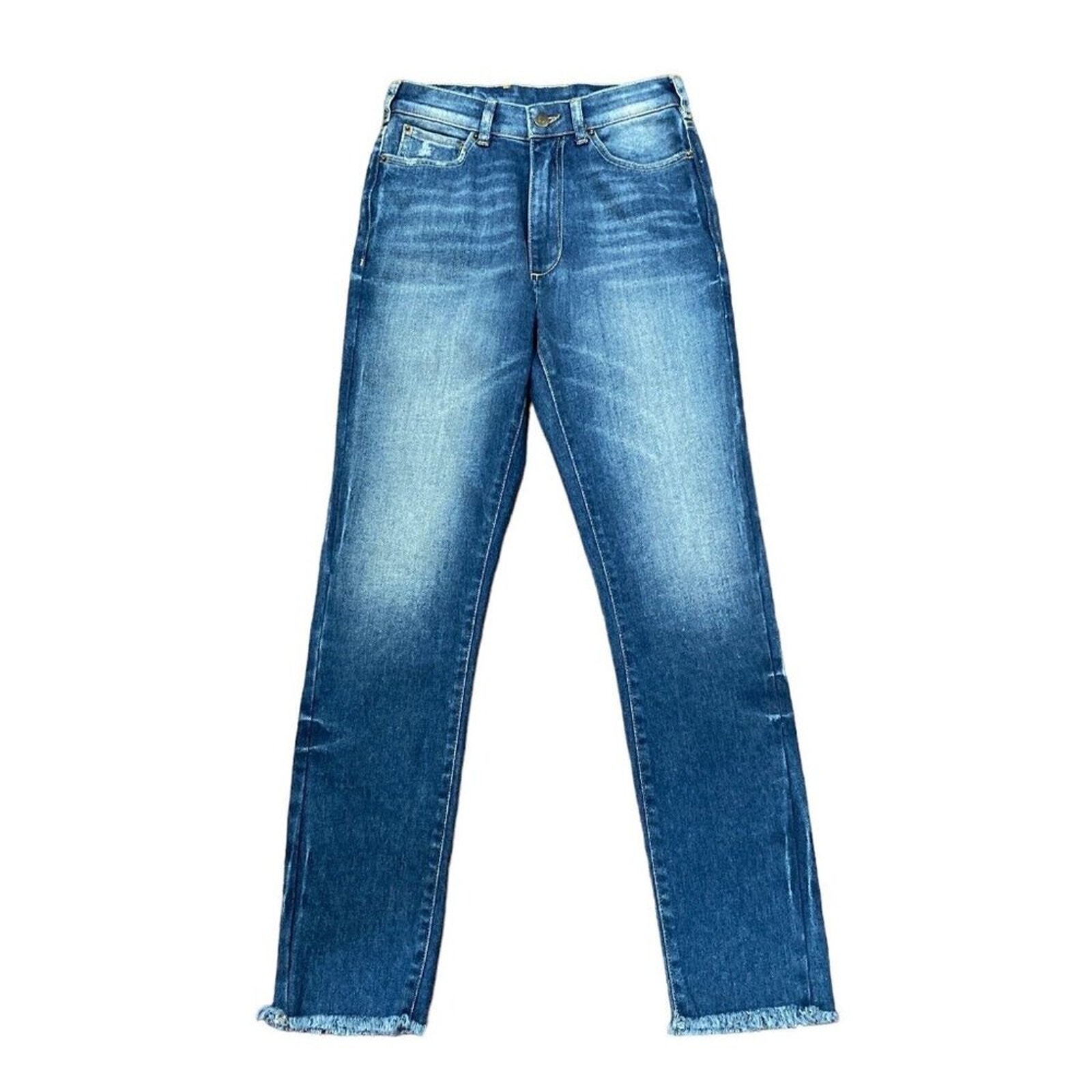 SER.O.YA Jeans Toya High Rise Slim Made Italy Raw Hem Blue Seroya Size 26 New