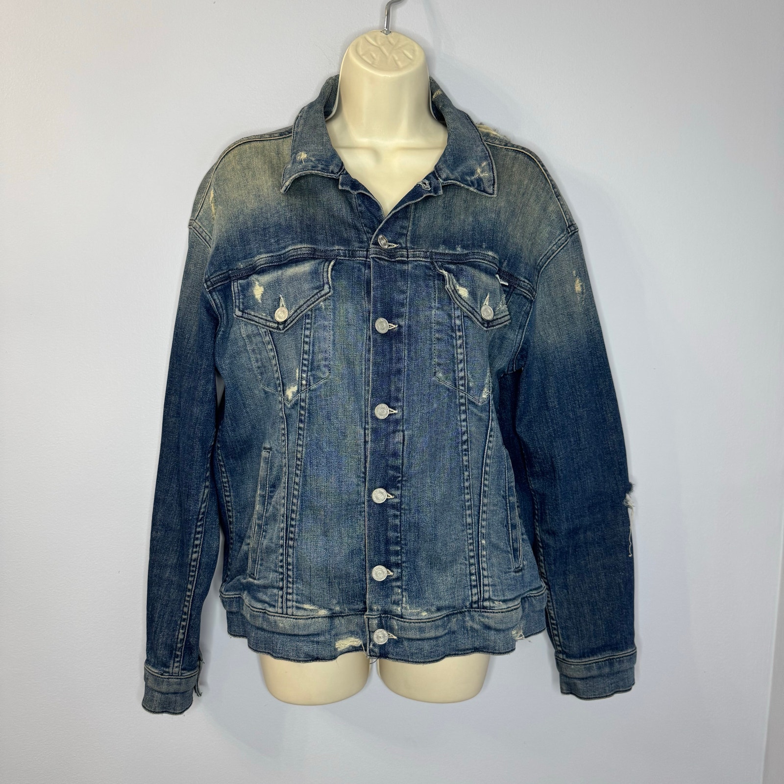 Mother Denim Drifter Jacket Gypsy Blue Women’s Distressed Stretch Sz S