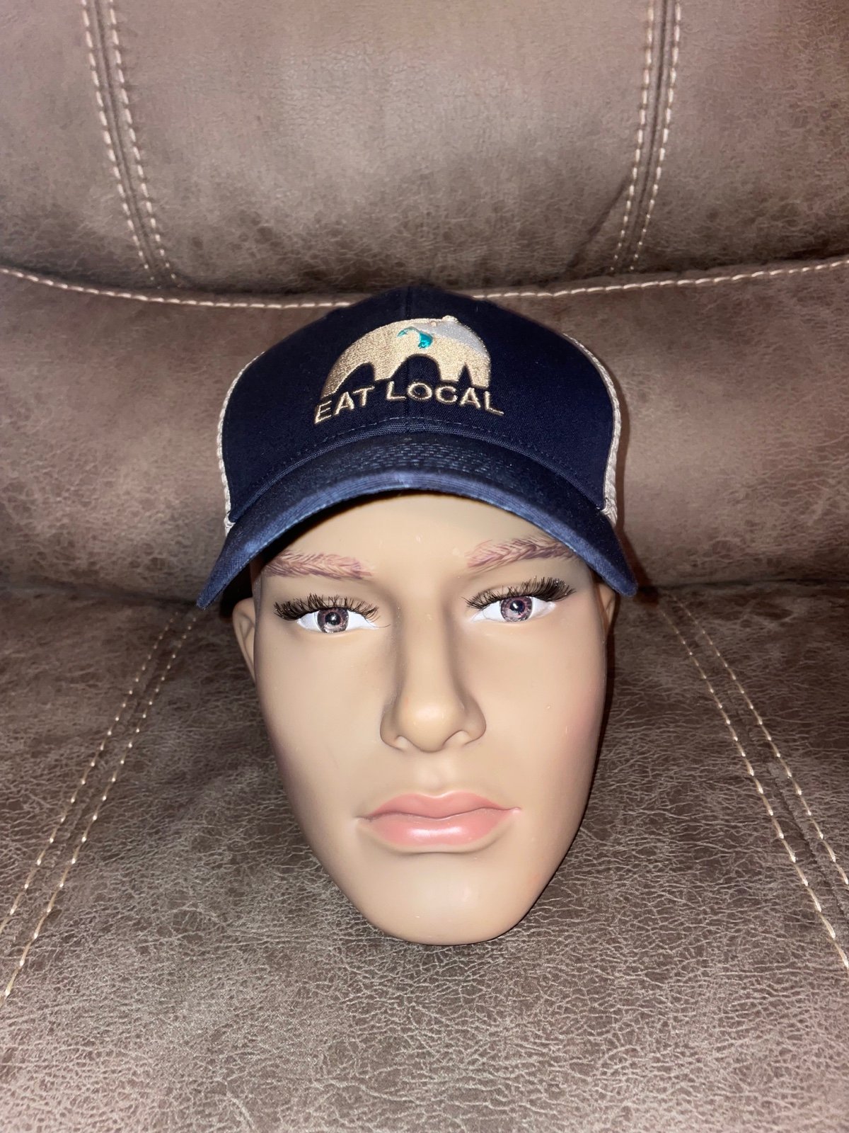 Patagonia Eat Local Hat Bear Fish Logo Upstream Mesh Snap Back Hat