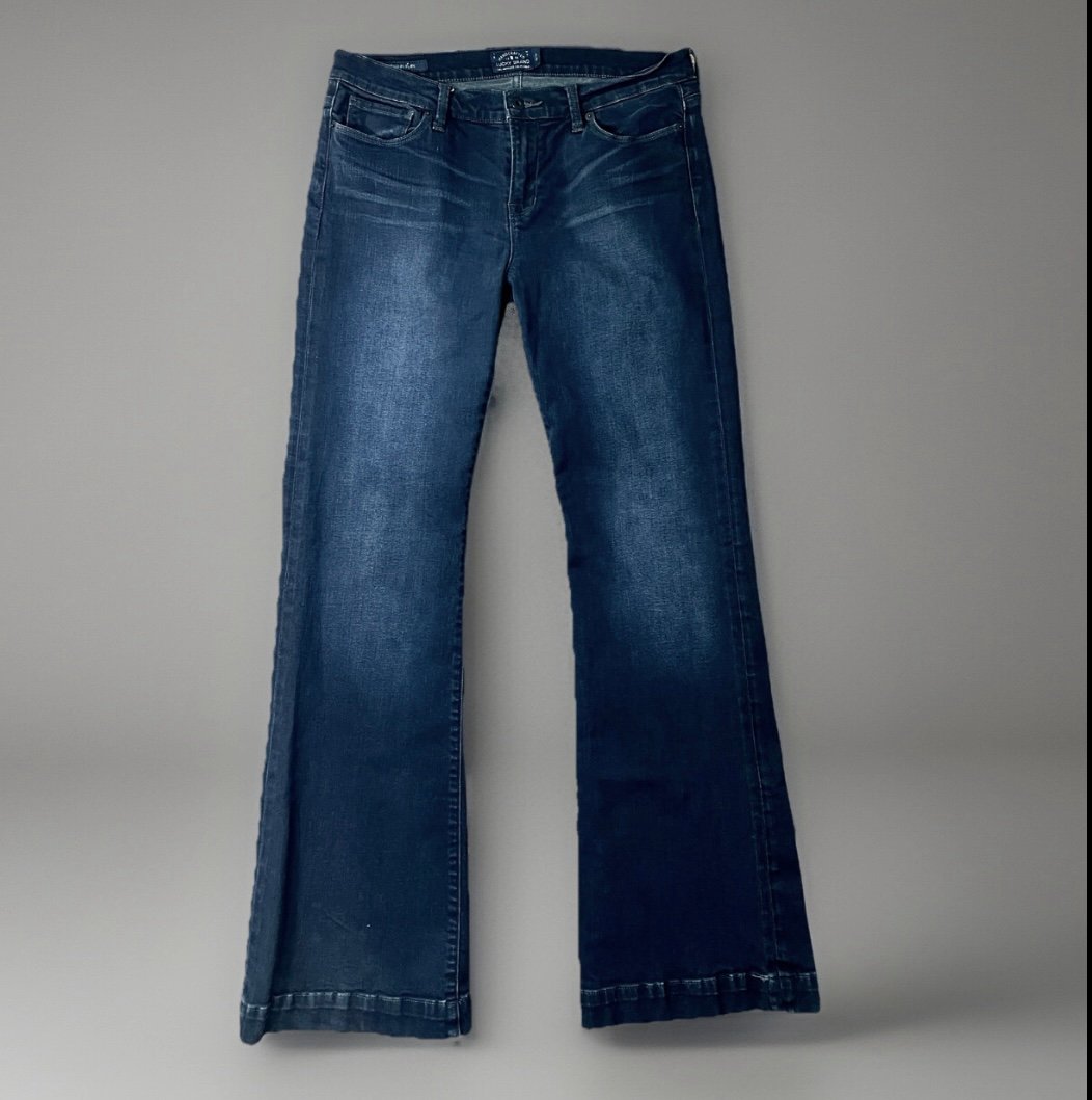 Lucky Brooke Flare Jeans Size 12 Women’s Dark Flared Stretch trouser Wide Leg