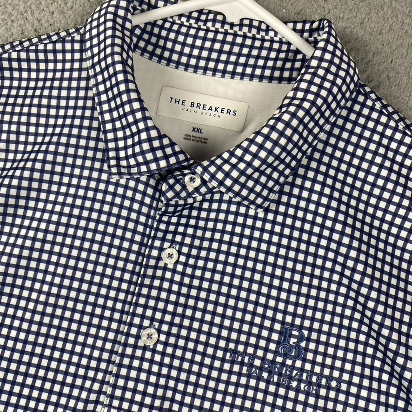The Breakers Palm Beach Polo Shirt Men's 2XL Blue Plaid Performance Golf Casual