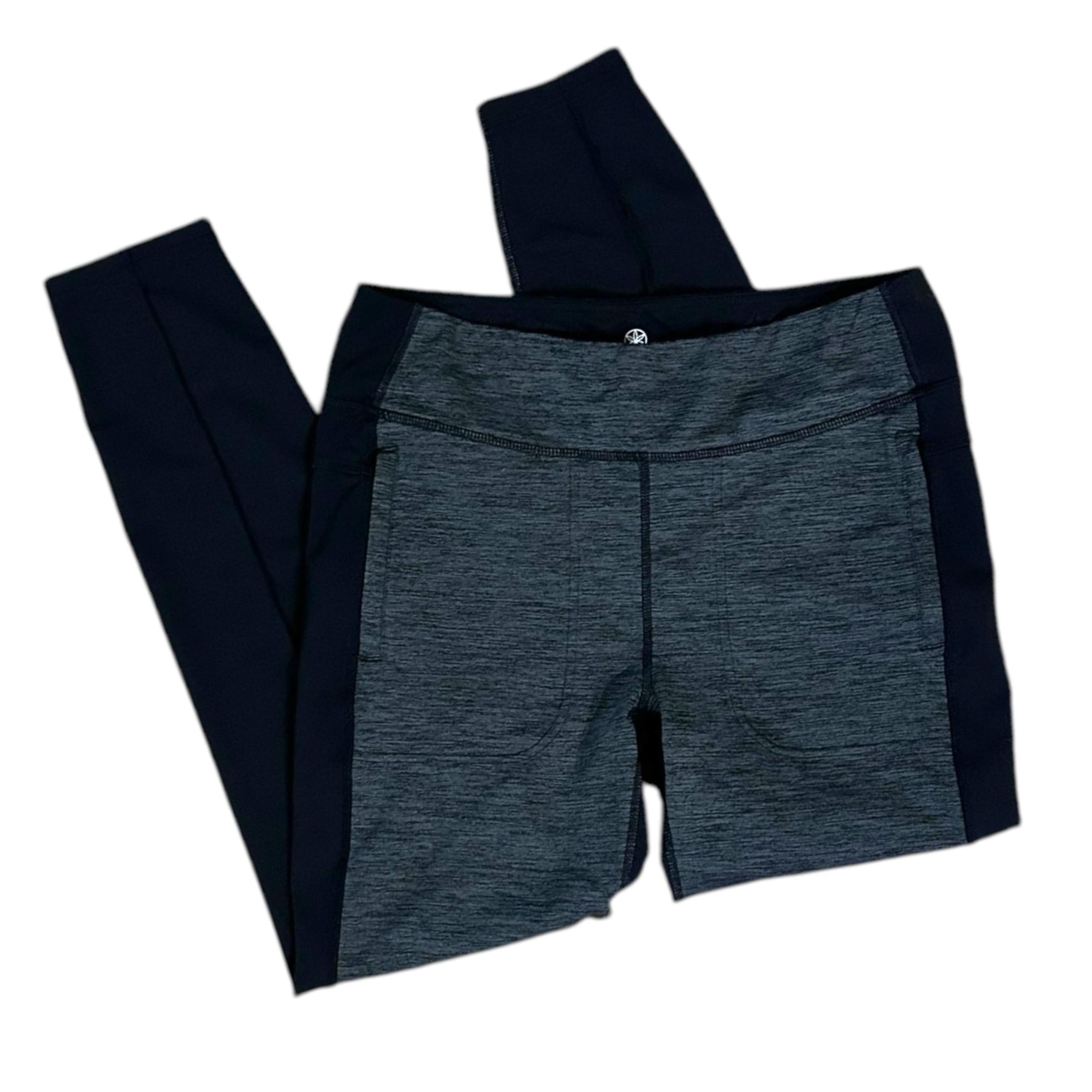 Gaiam Women's Large Black Gray Yoga Leggings pants With Zippered Pockets