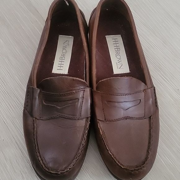 HH Brown Leather Loafers - Brown 8.5 Business Casual Designer Leather Contempora