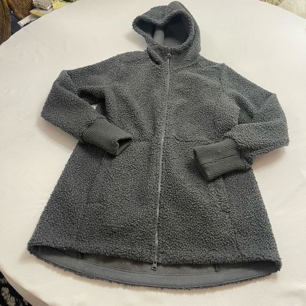 Lands End Grey Sherpa Parka Jacket Size Small S/P