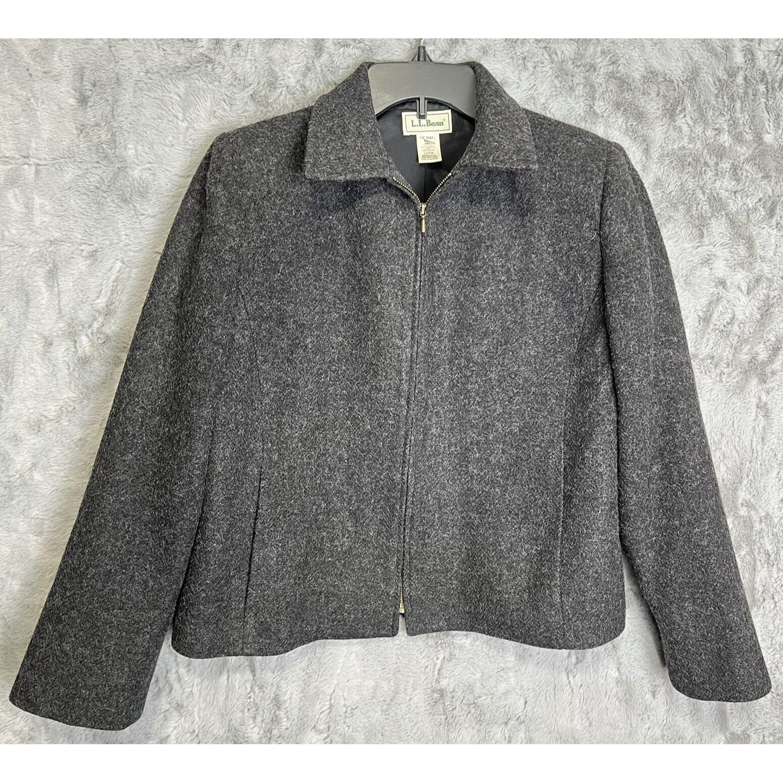 LL Bean Wool Jacket Full Zip Lambswool Women's 6 Petite Gray Lined Pockets READ