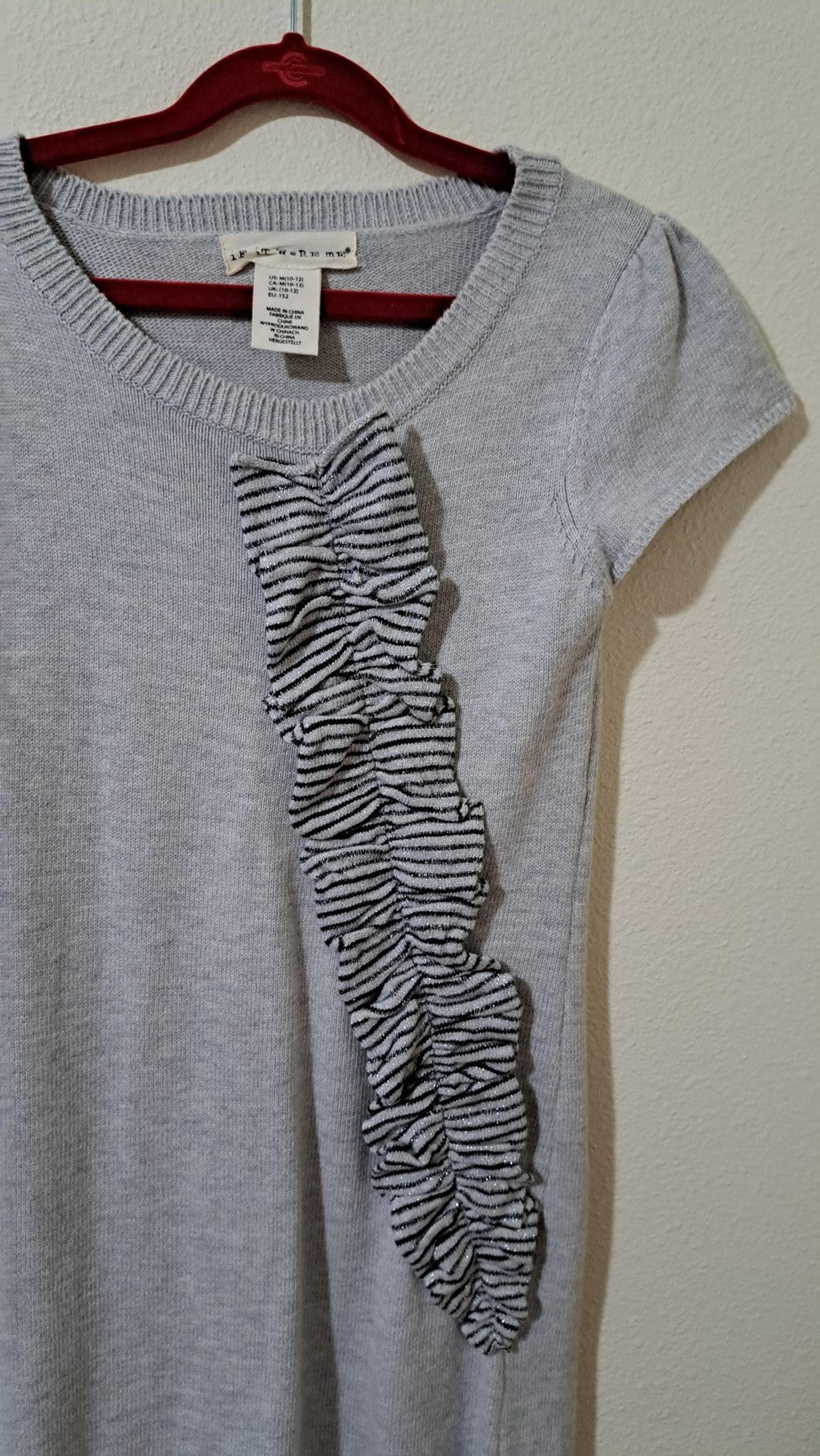 If It Wore Me • Gray Crewneck Metallic Silver Grey Ruffle Front Sweater Dress Pr