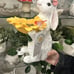 Gorgeous solar bird feeder - bunny with flowers 17”