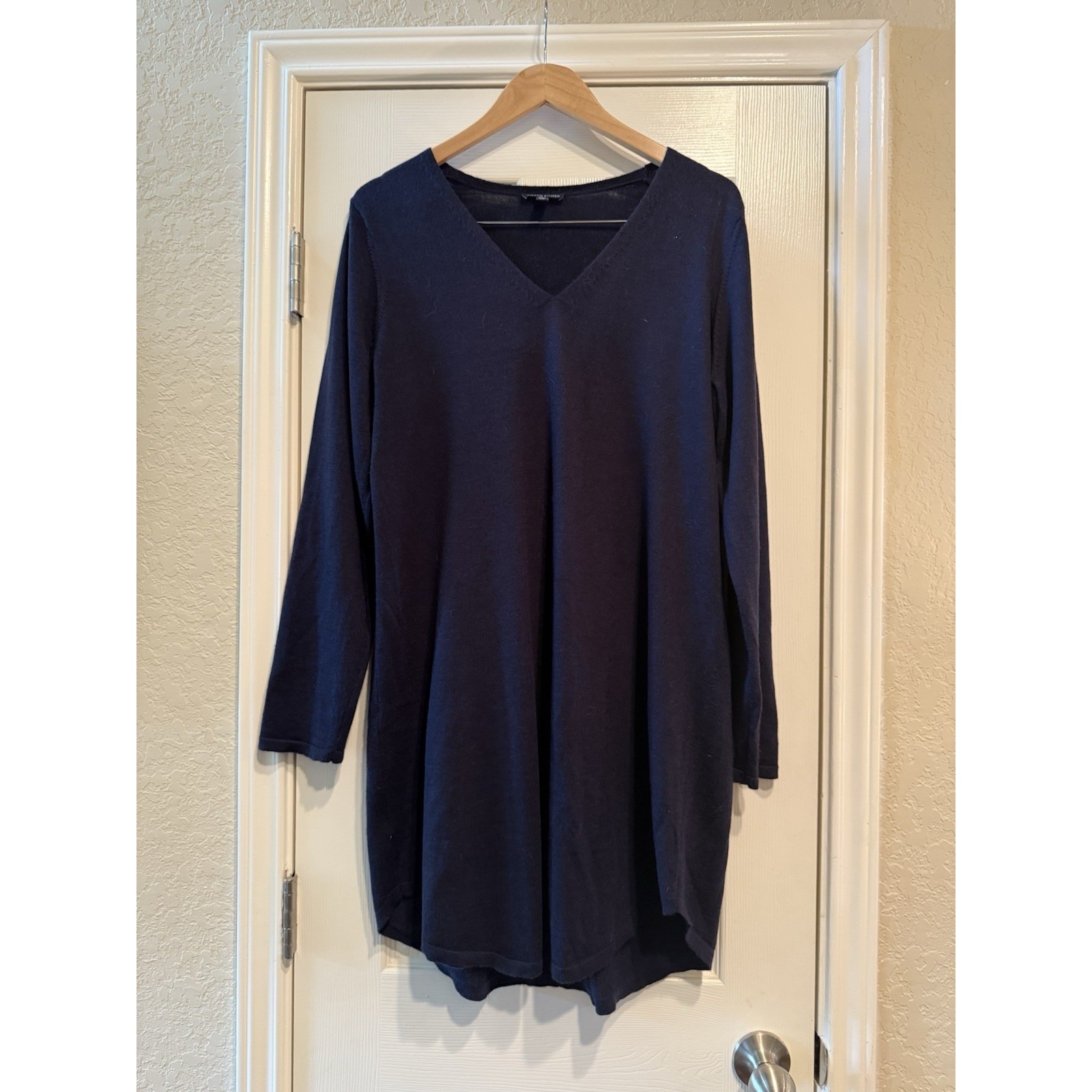 Eileen Fisher Dress Wool Sweater Shift Pullover Women's Large Wool Navy L/S