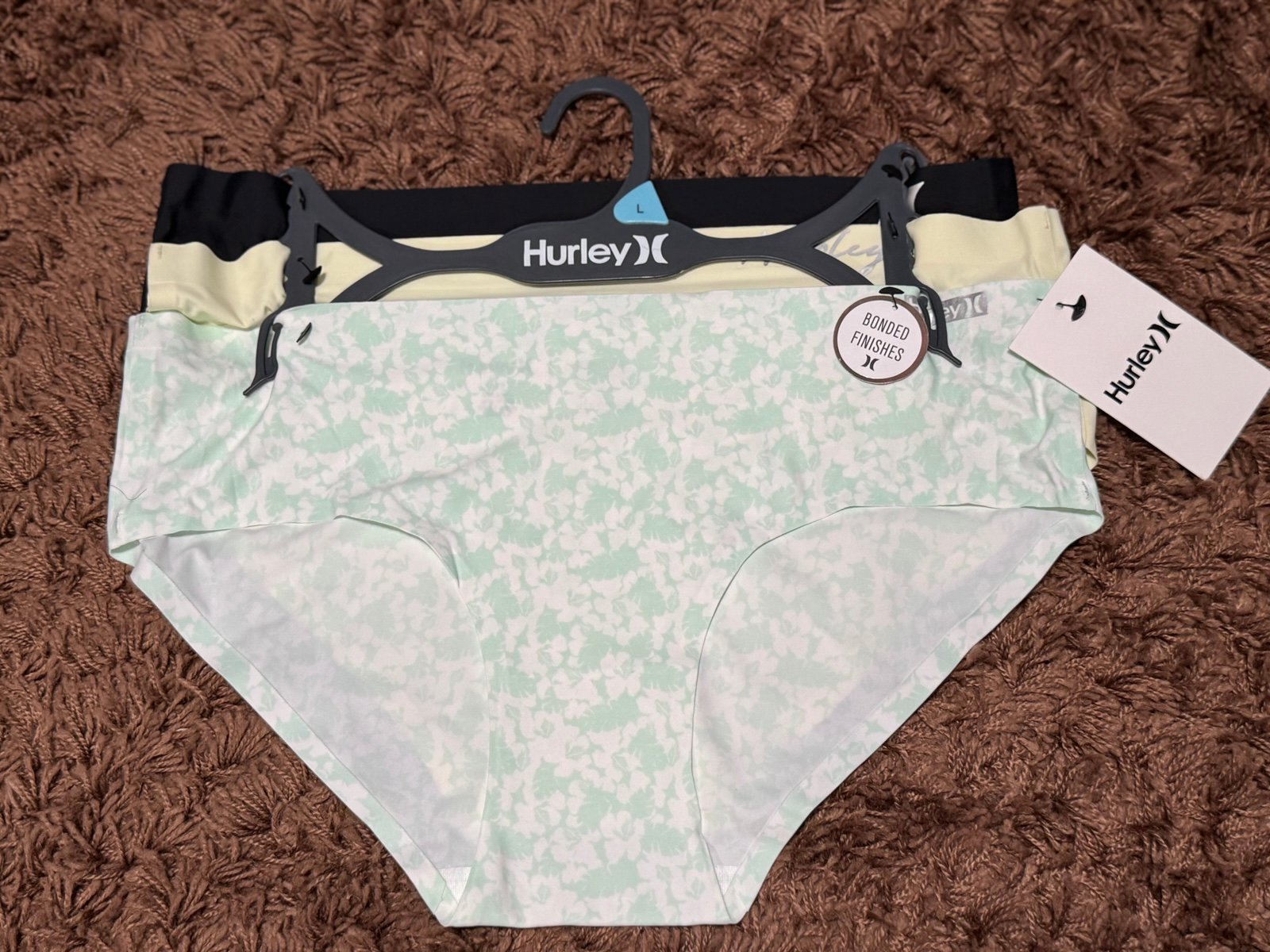 HURLEY 3 Pack Women's Bonded Finishes Microfiber Panties Black Yellow Green - L