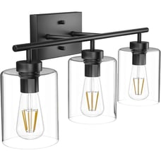 3 Lights Black Vanity Light Fixtures Over Mirror With Clear Glass Shades