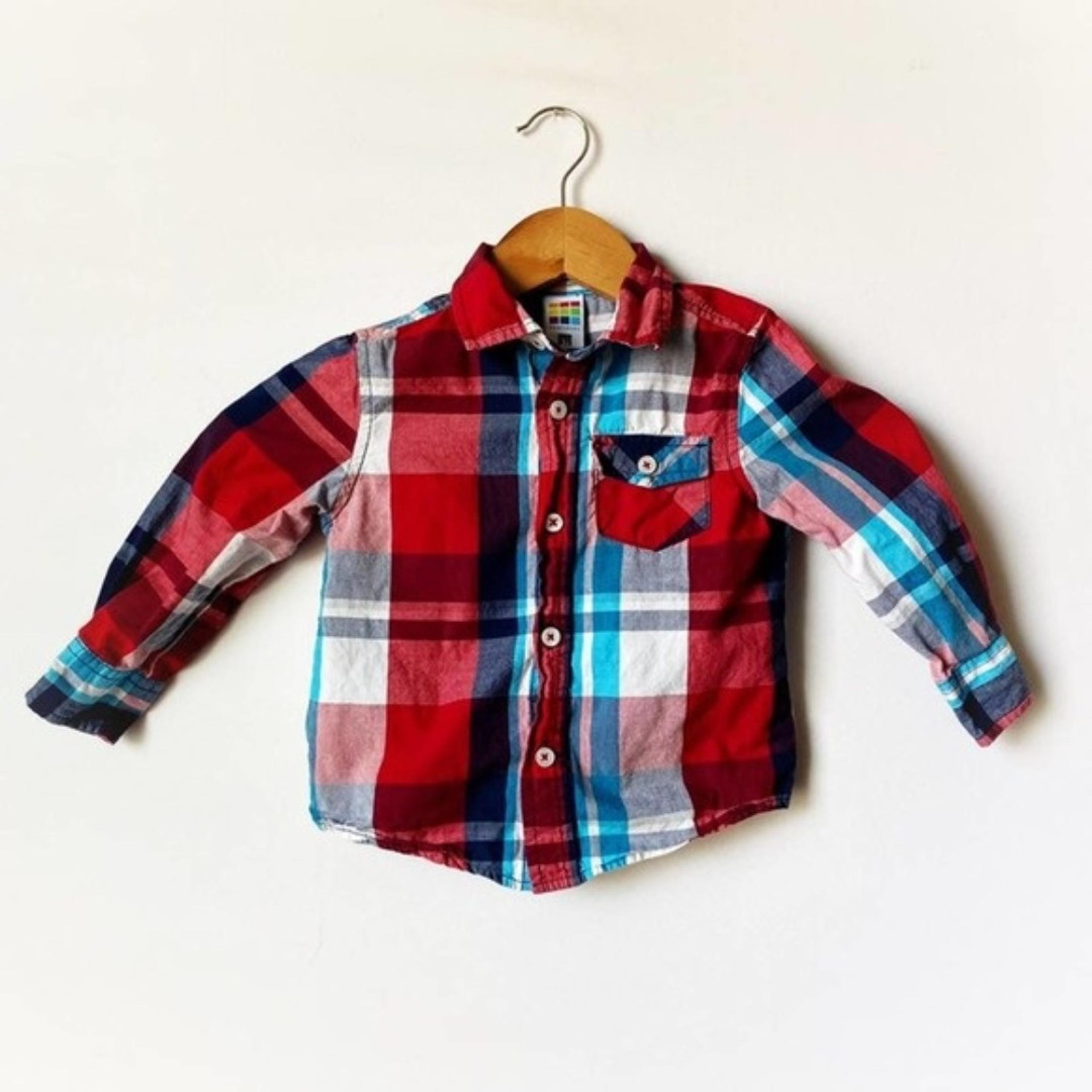 Healthtex Red Plaid Long Sleeve Button Collar Top 3T
