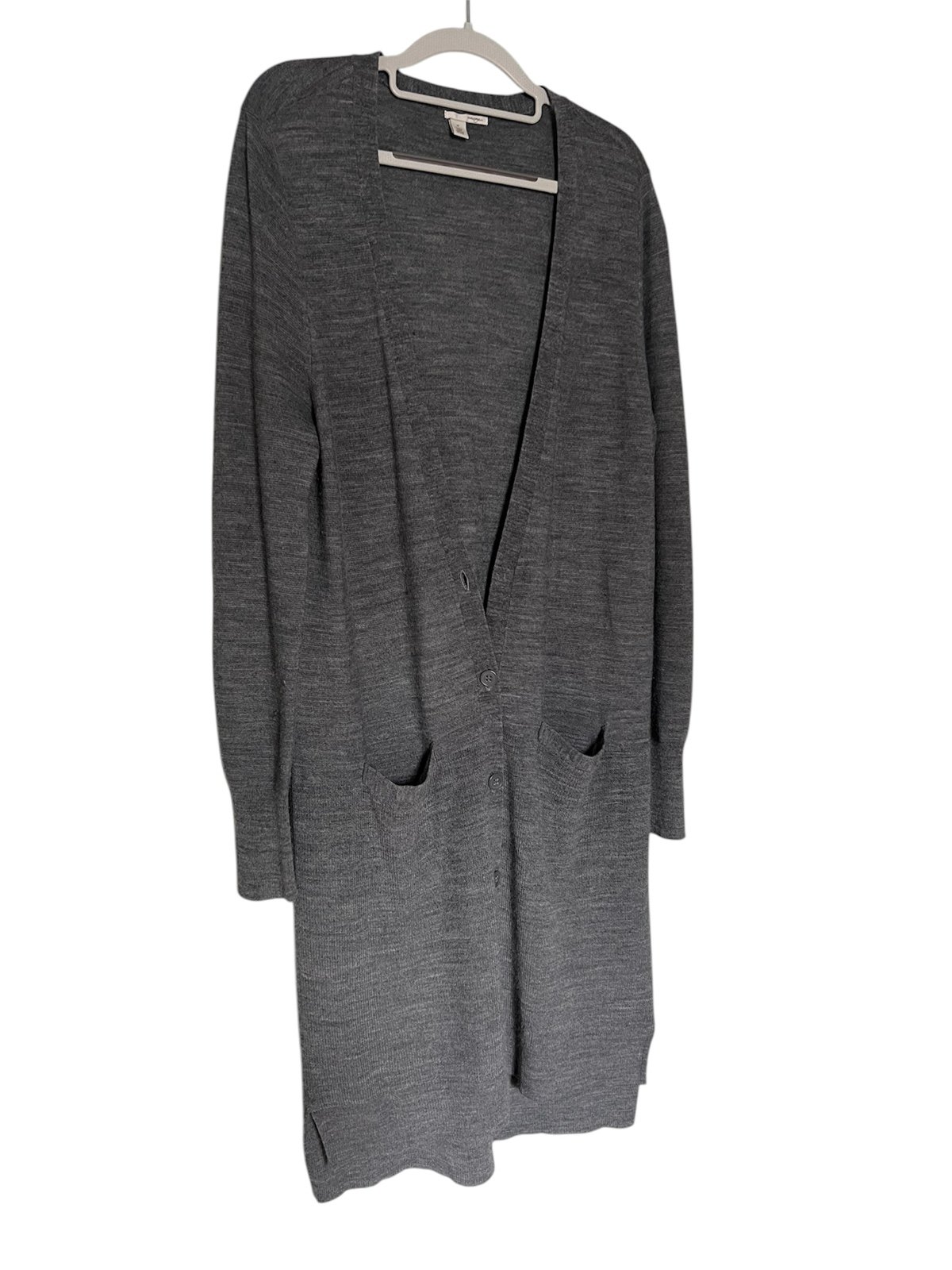 Halogen long line grey merino wool acrylic cardigan