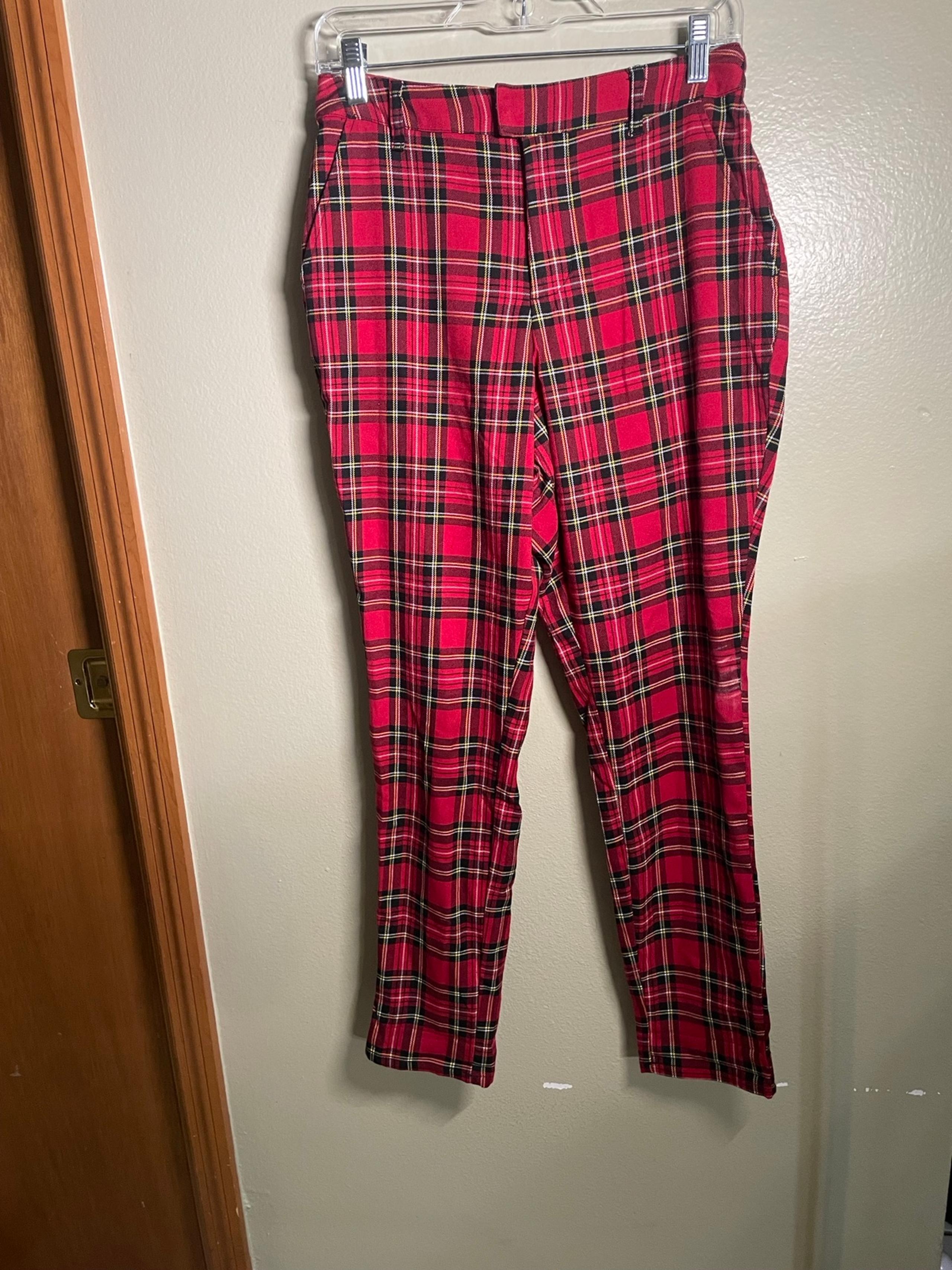 Hot Topic Plaid Pants M Red Straight Leg High Rise Beltloops Alternative Goth