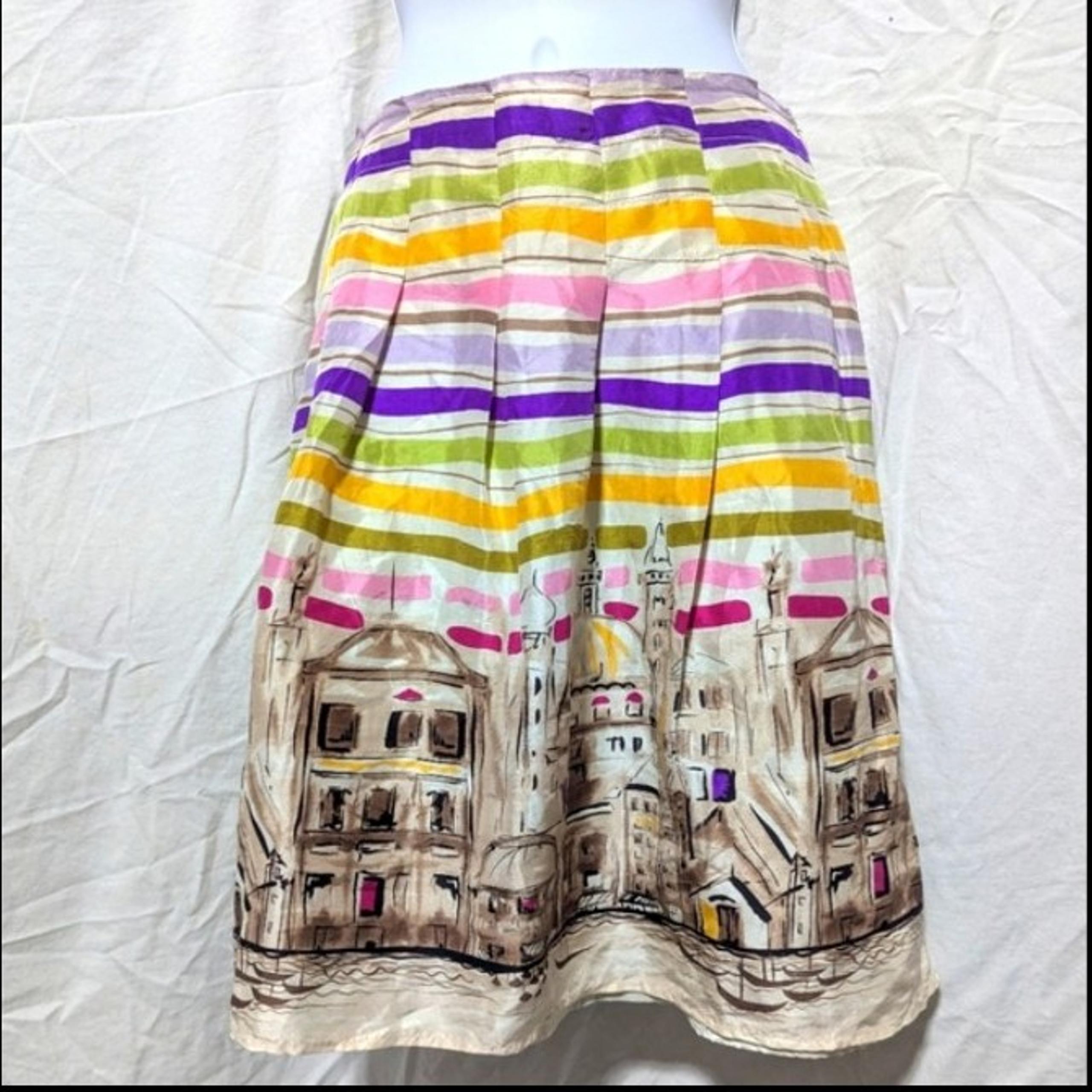 BOGO Allison Taylor 100 % Silk Cityscape A-line Striped Skirt