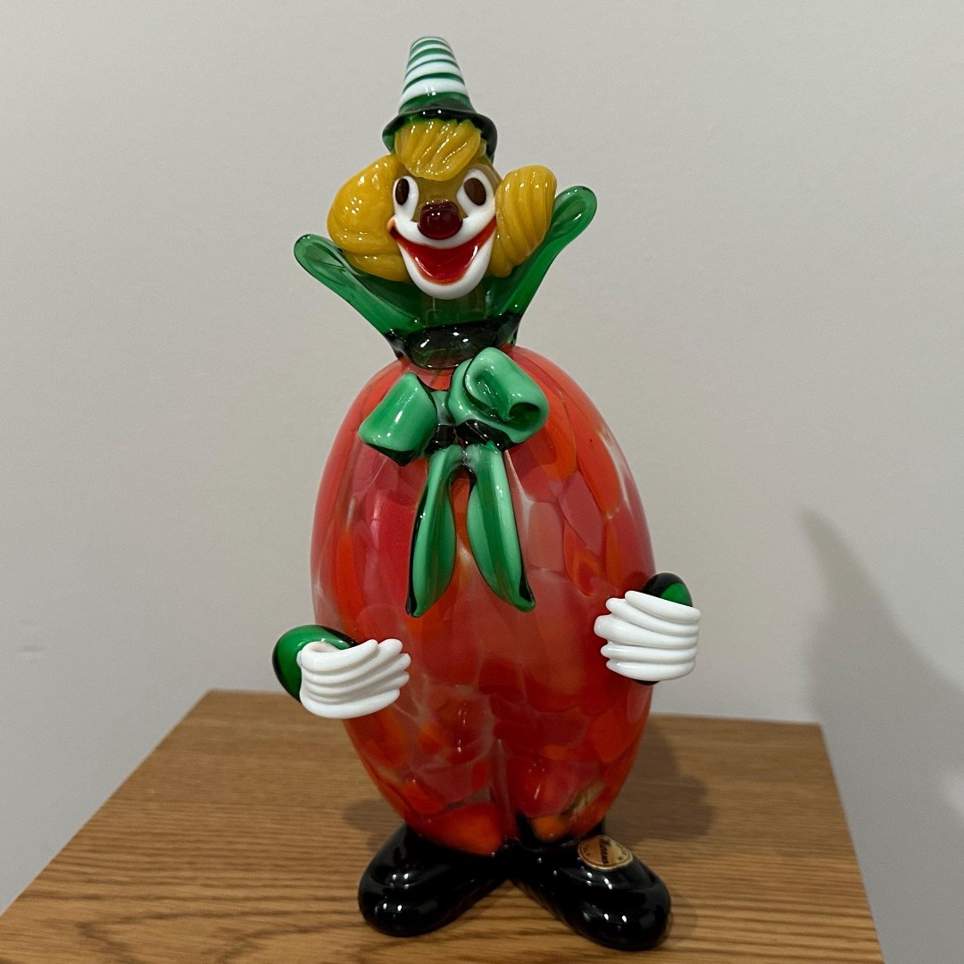 Vintage Colorful Murano 9 Glass Clown w/ Gold Made in Italy Murano Sticker