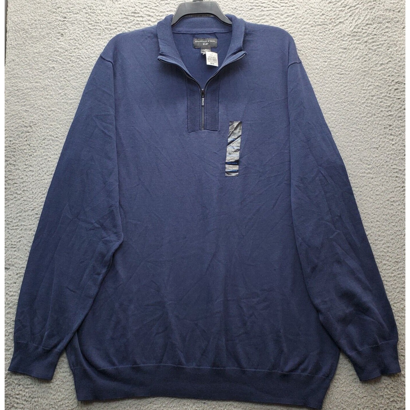 Shaquille O'Neal Sweater Mens Tall 3XL Navy Knitted Ribbed Hem/Cuff Quarter Zip