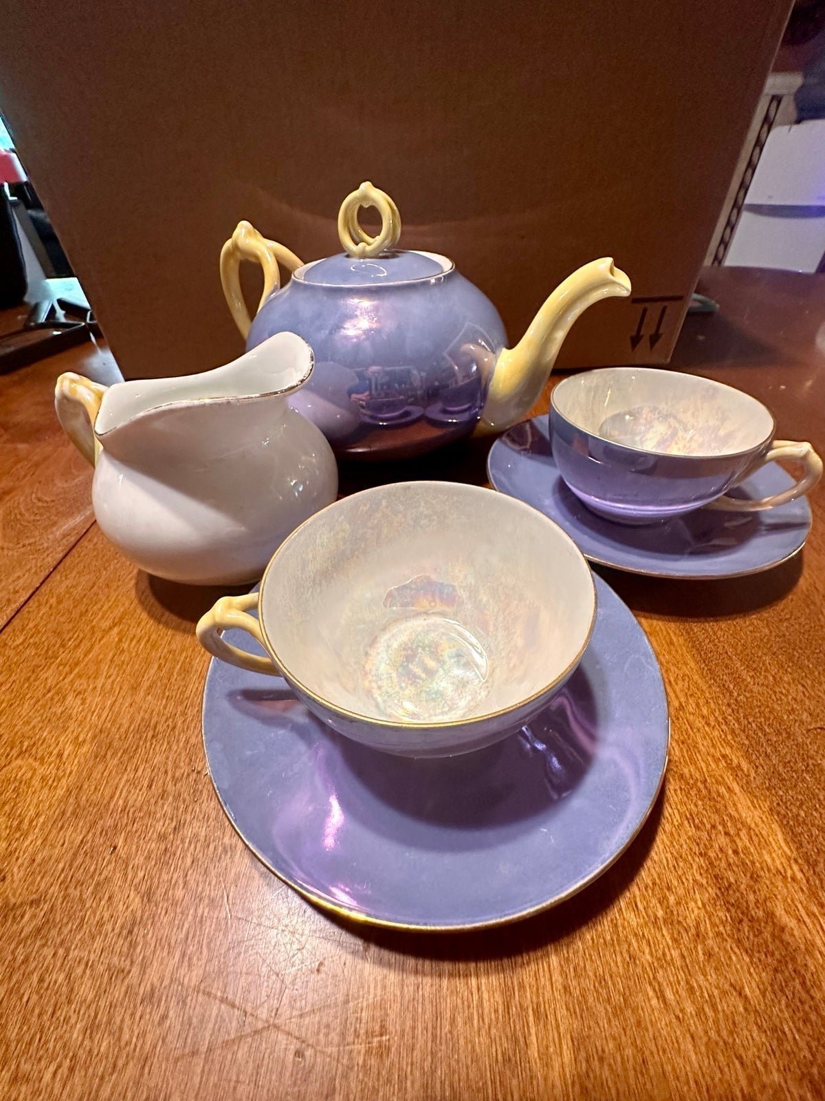 Antique PM Bavaria Periwinkle Lusterware Tea Set Magical Abalone Color